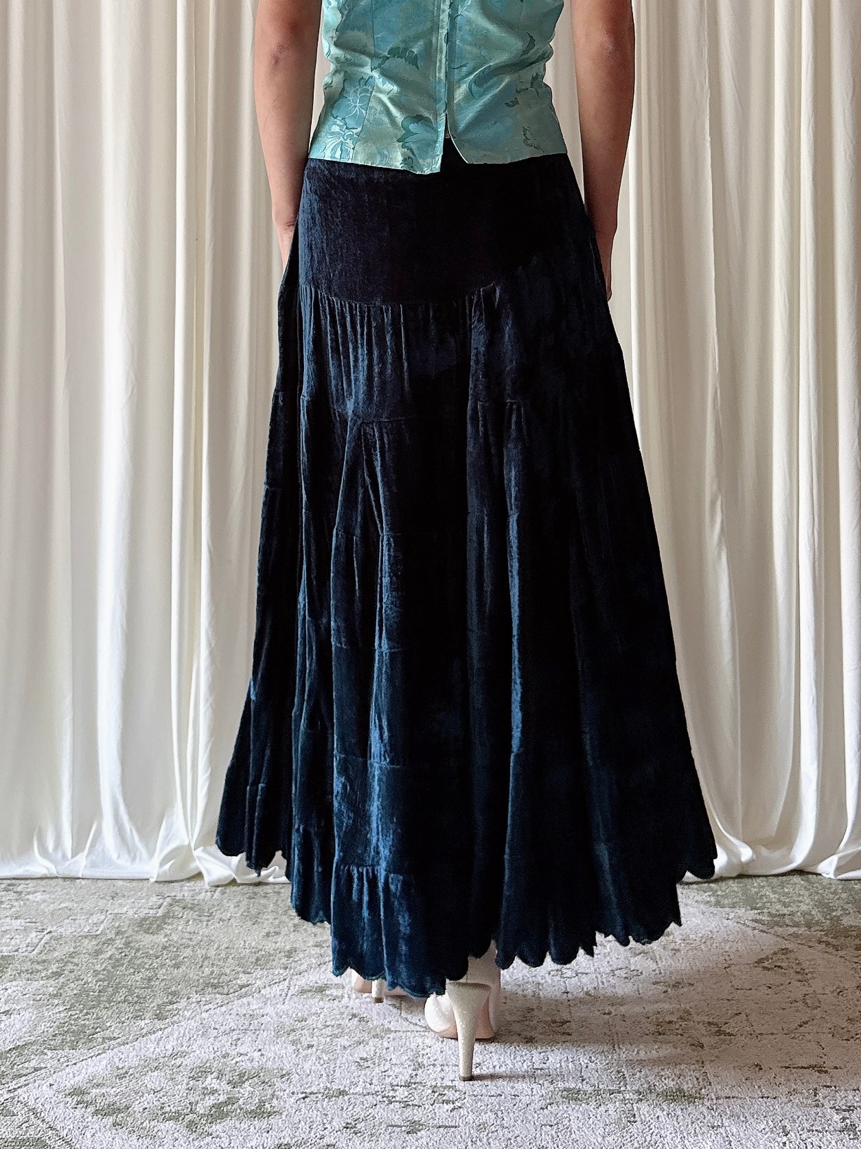 Vintage Serena Kay Blue Velvet Skirt - Waist 27”