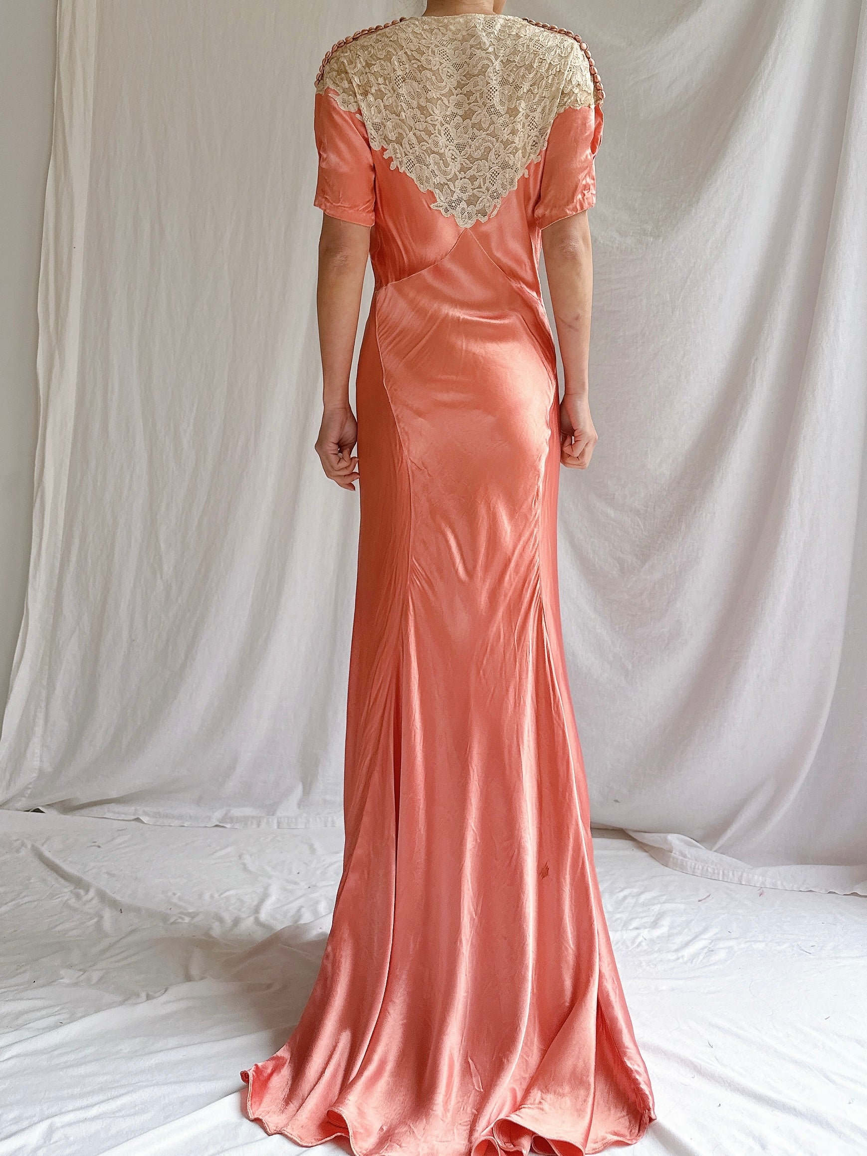 1930s Coral Satin Dress - XS/S