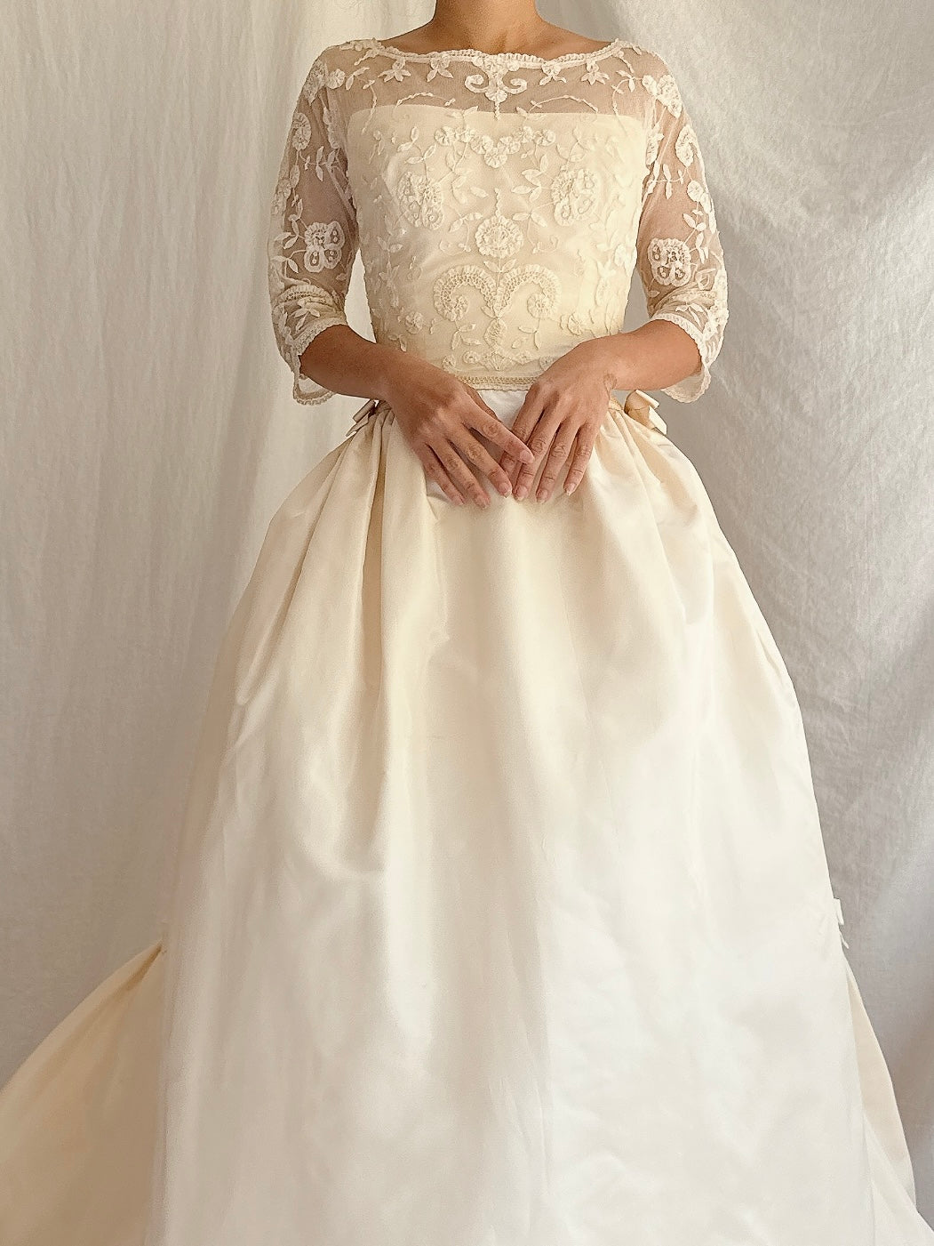 1950s Silk Taffeta Duchesse Lace Dress - XXS/00