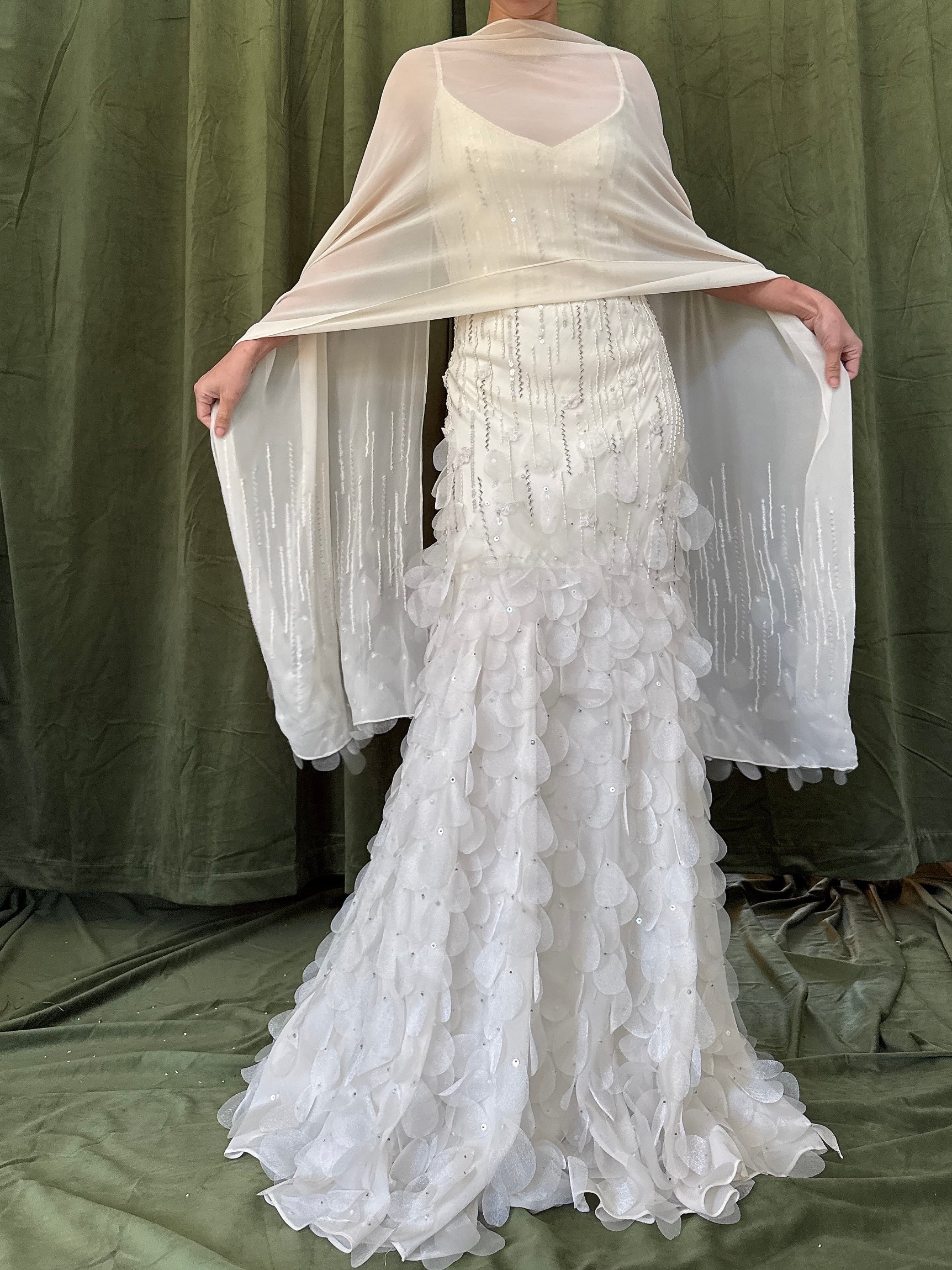Vintage White Petal Gown - M