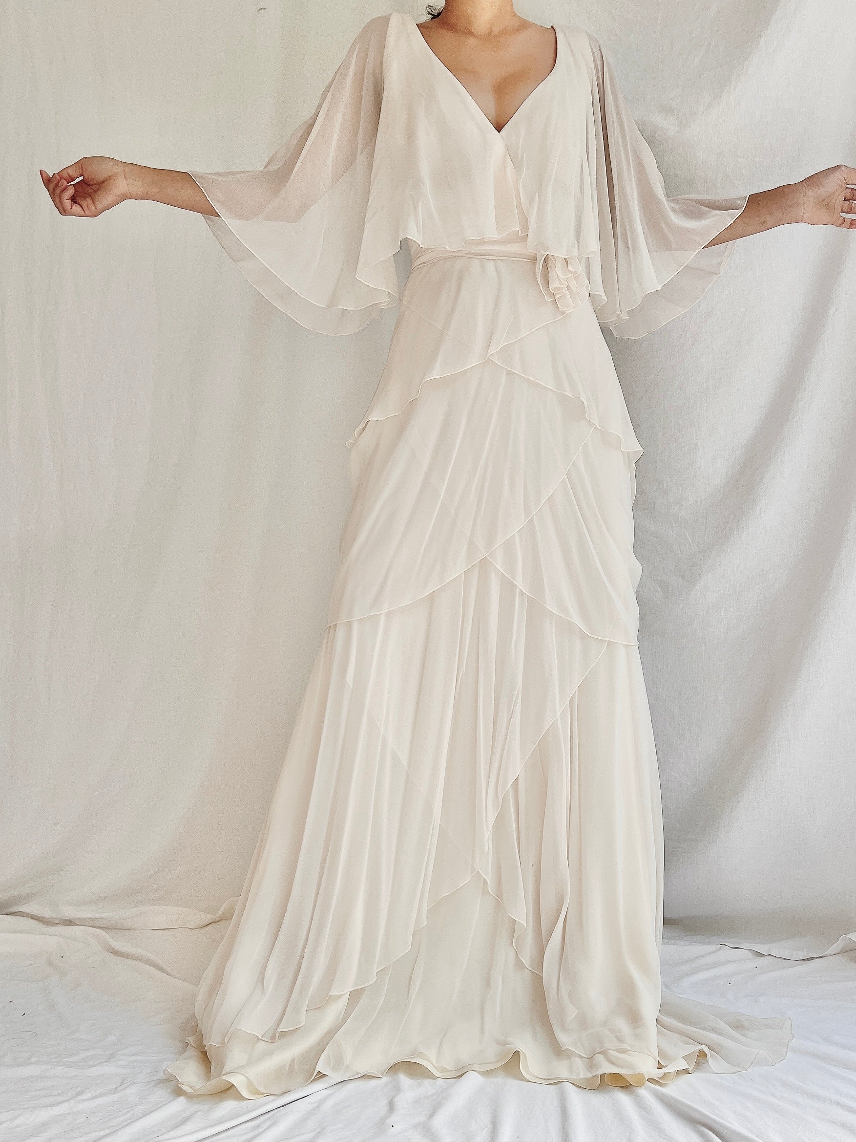 1970s Chiffon Tiered Gown - S