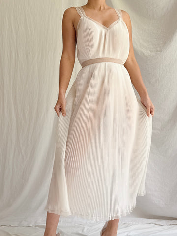 1950s Midi Sheer Pleated Slip Dress -S