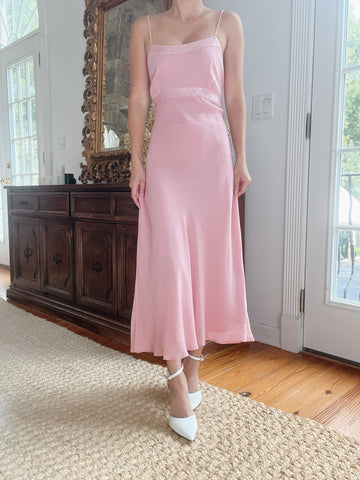 1990s Pink Silk Dress - M