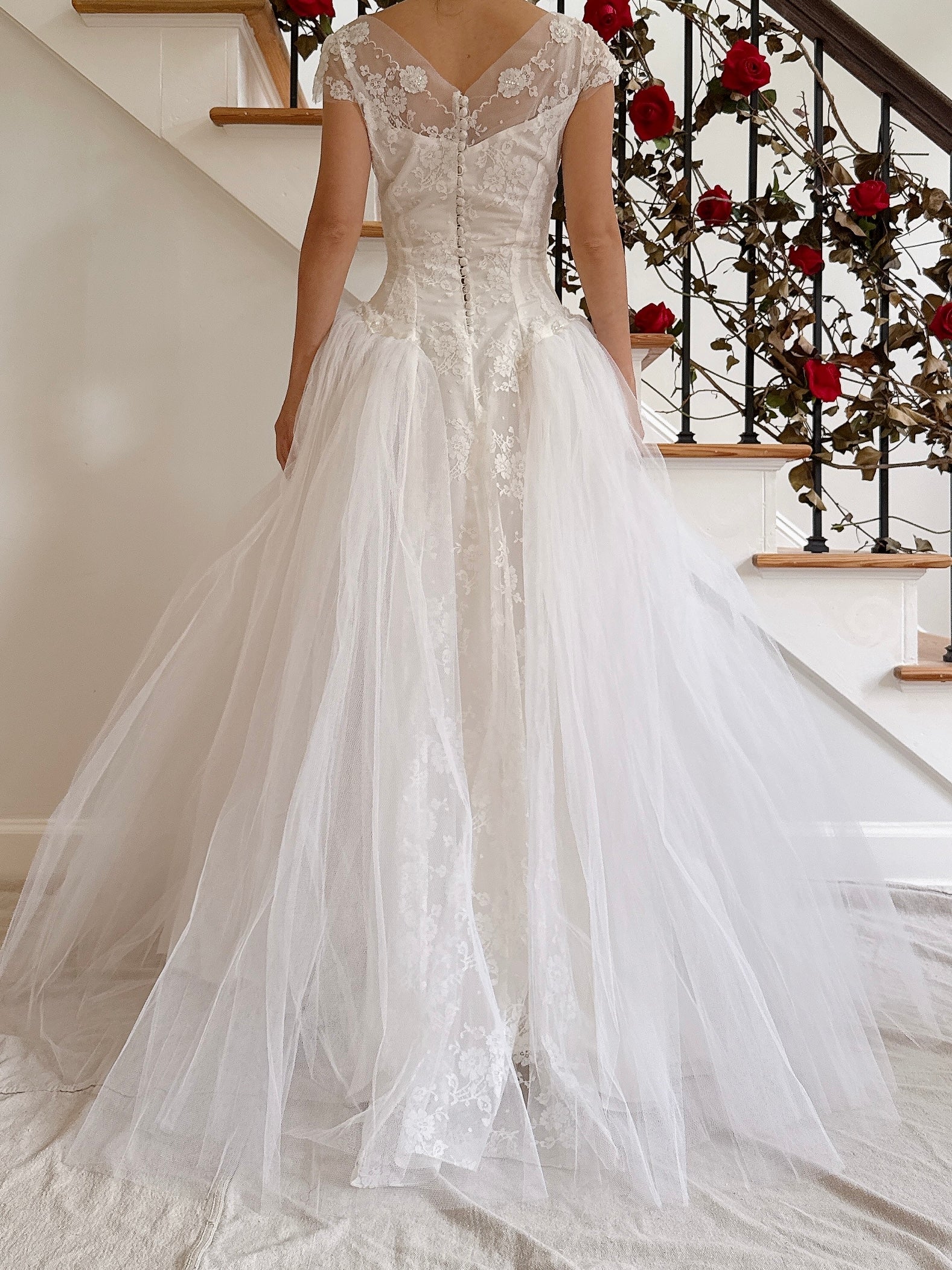 1950s Tulle and Lace Gown - XS