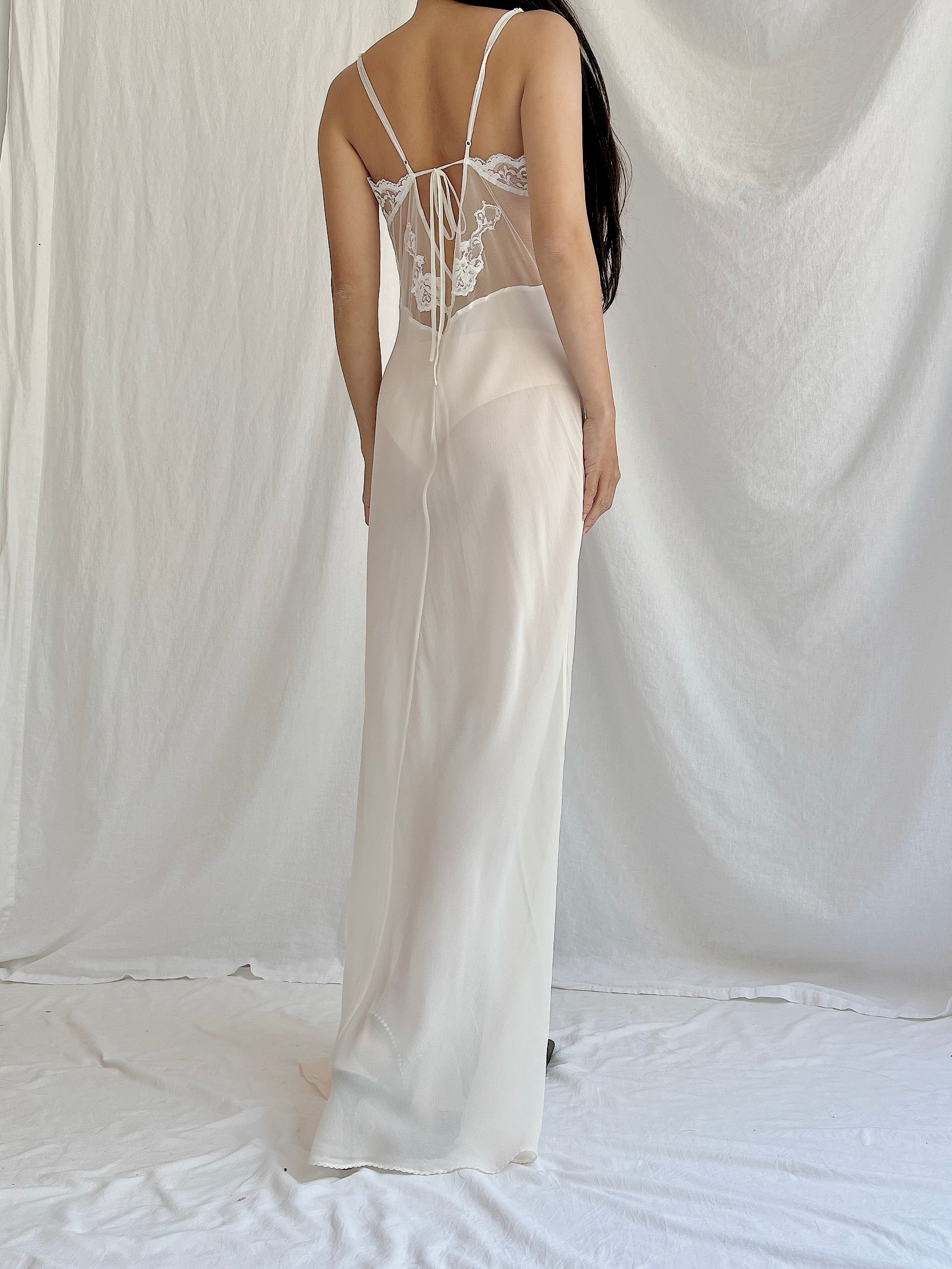 Vintage Sheer Silk Chiffon Slip Gown - M