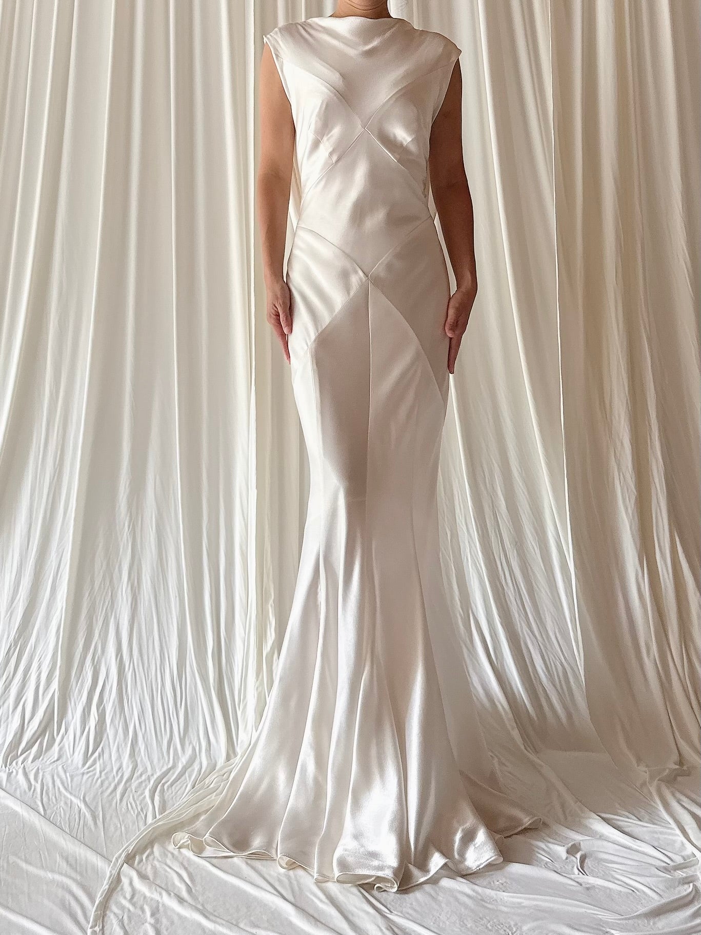 1990s Satin Bias Low Cut Back Gown - Size 4-8