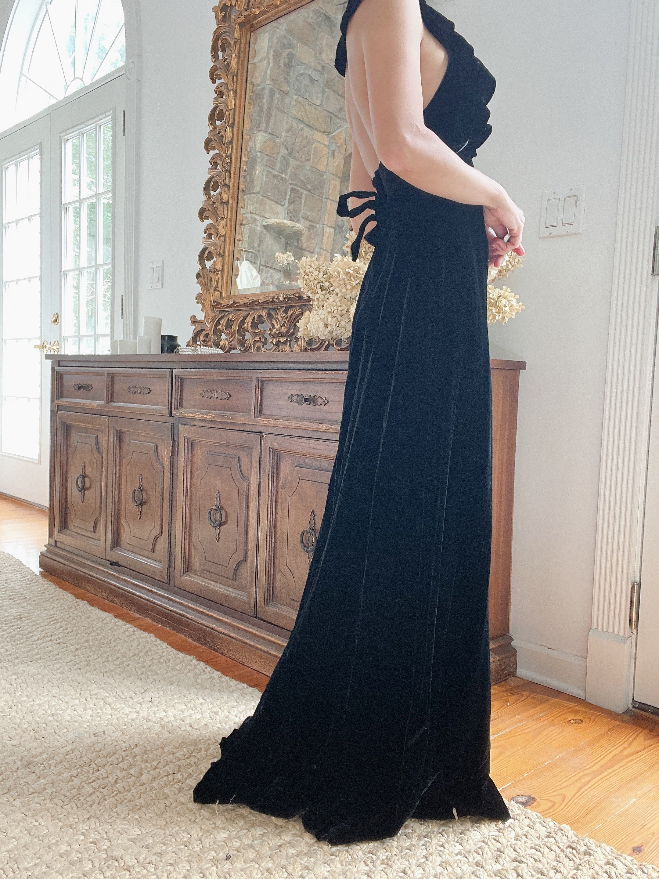 1940s Black Velvet Gown - XXS