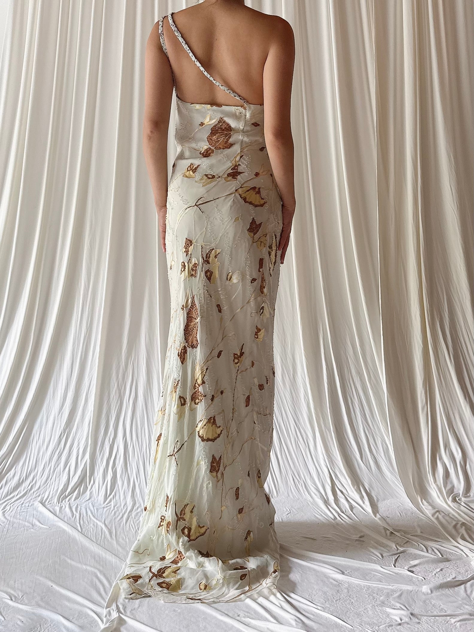 Vintage Seafoam Bias Cut Silk Beaded Dress - US 10