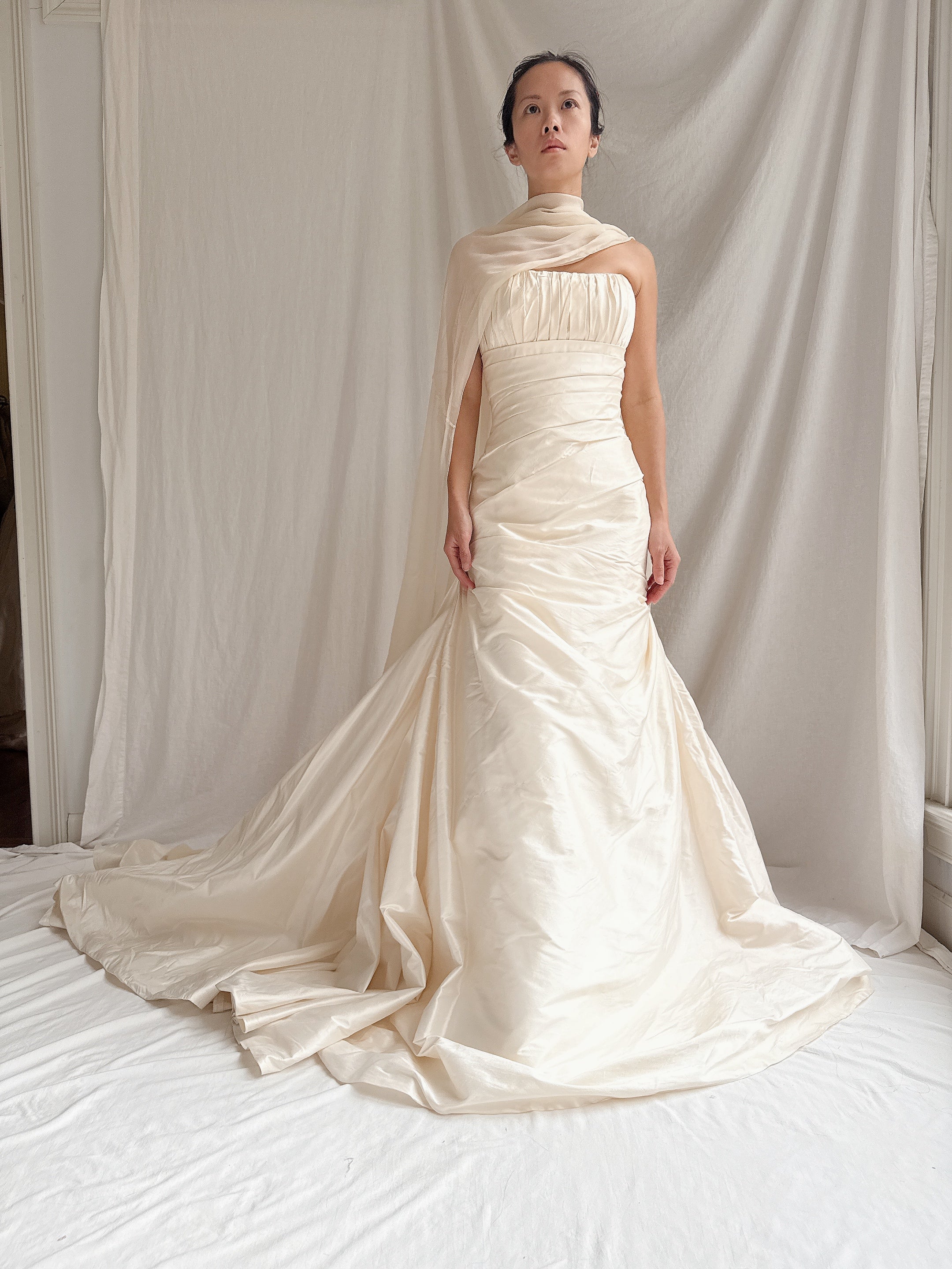 Vintage Pronovias Strapless Silk Gown - M