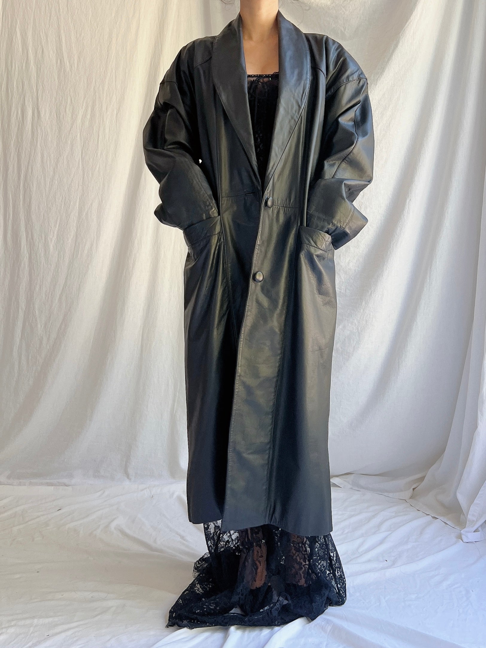 1990s Black Leather Coat - M/L