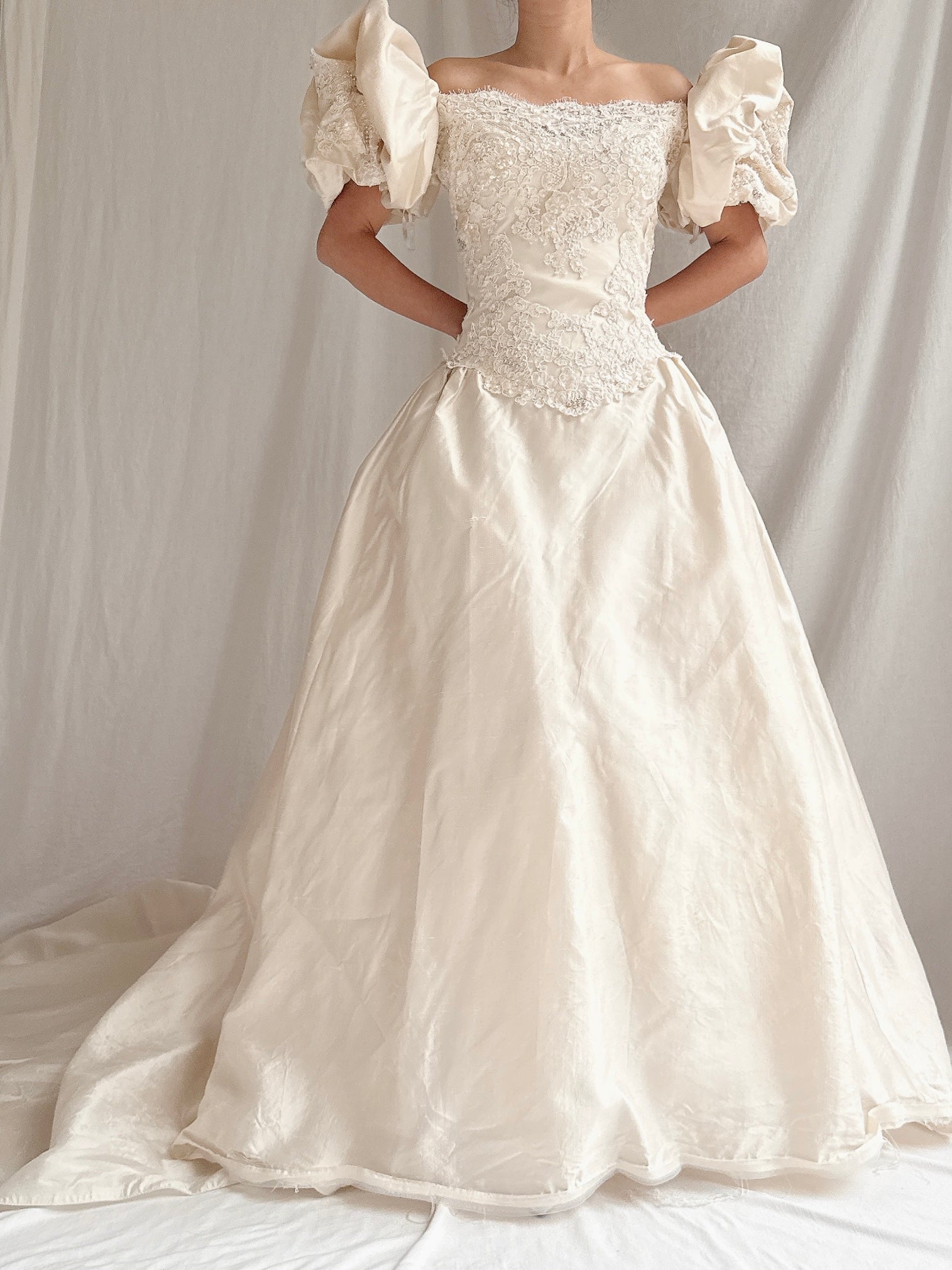 Vintage Silk Puff Sleeve Gown - S