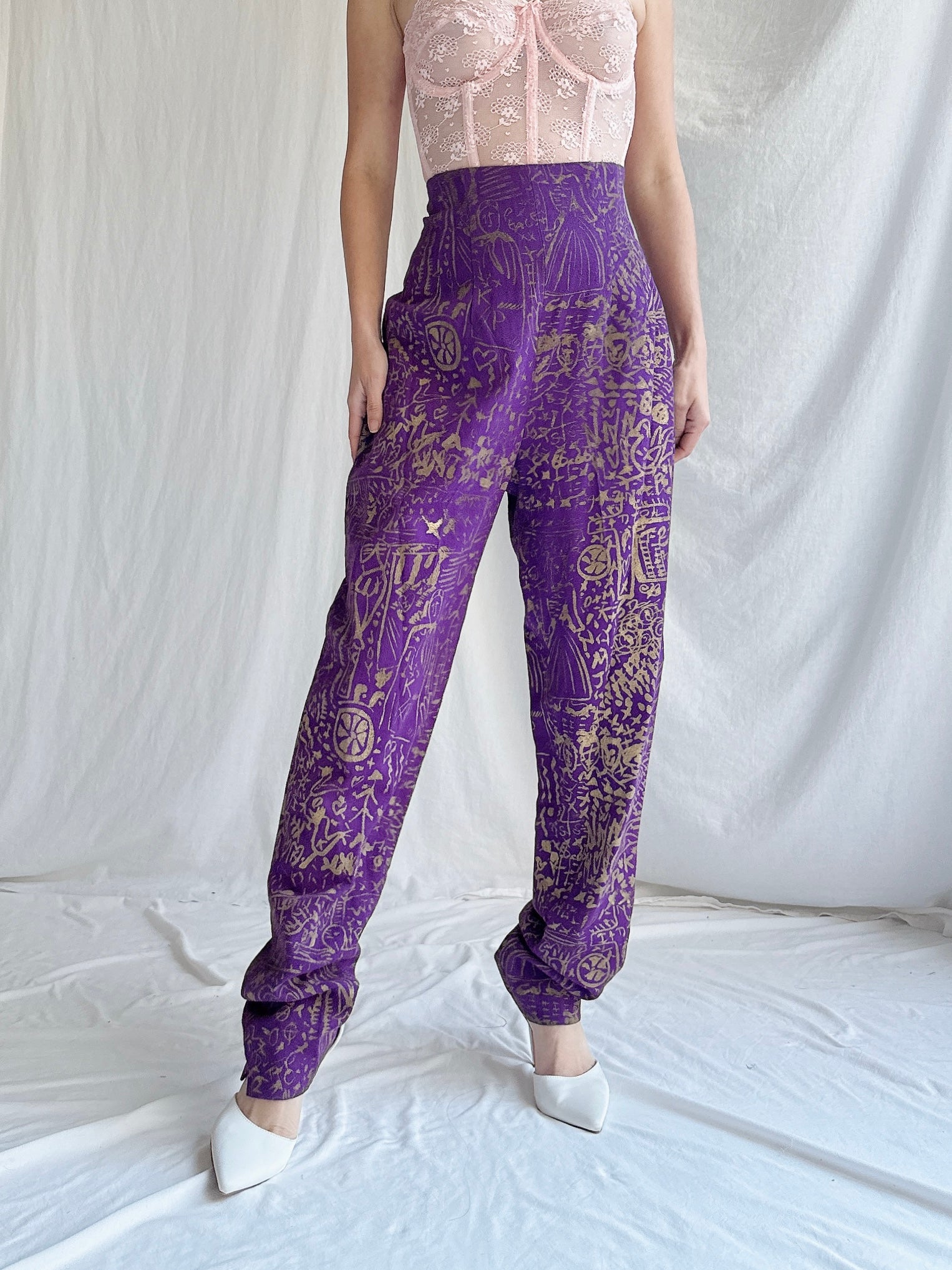 Vintage Painted High-Waisted Pants - S