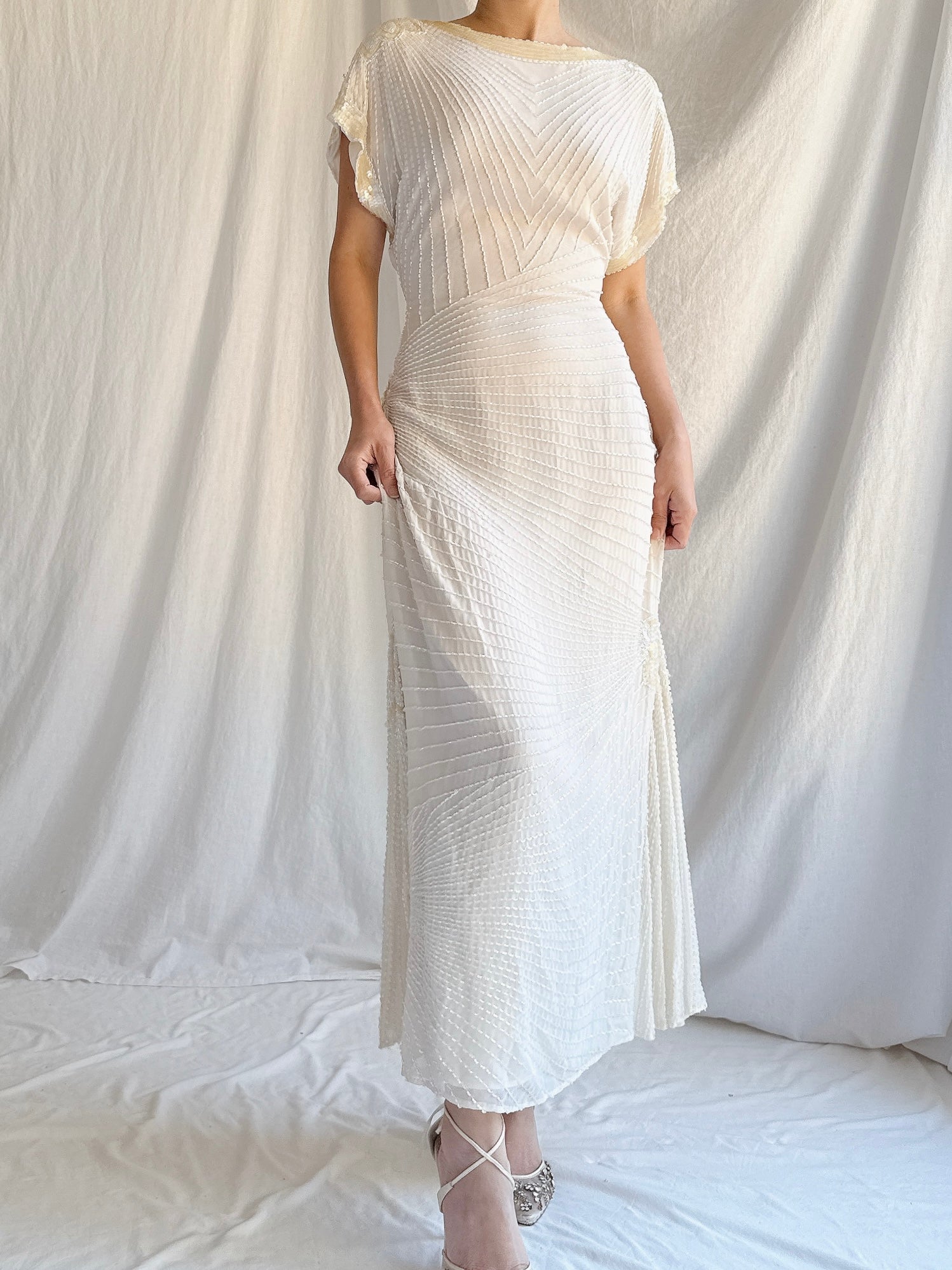 Vintage Silk Chiffon Beaded Dress - S