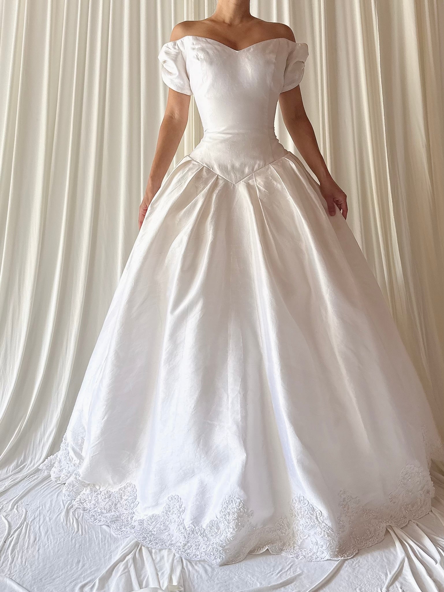 Vintage Ivory Raw Silk Gown - M