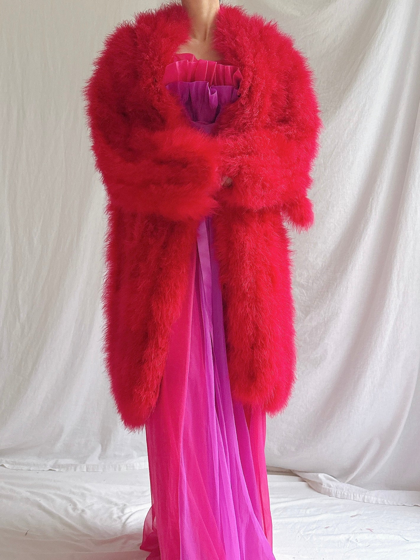 Vintage Red Marabou Duster - OSFM