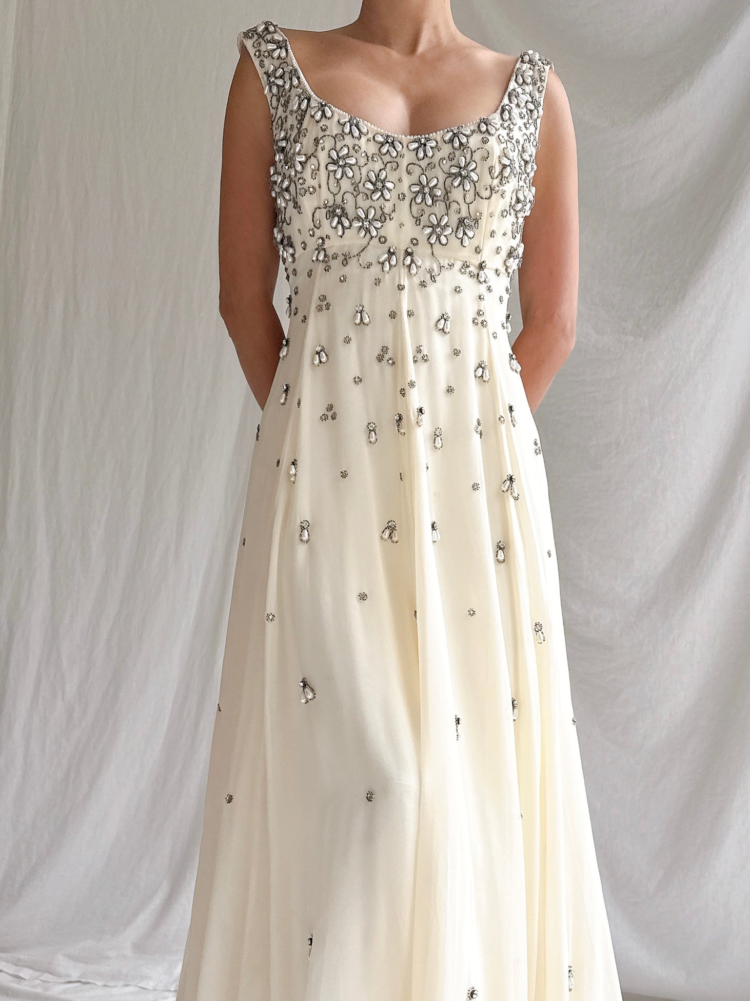 1960s Hand-Beaded Pearl Gown - S/M