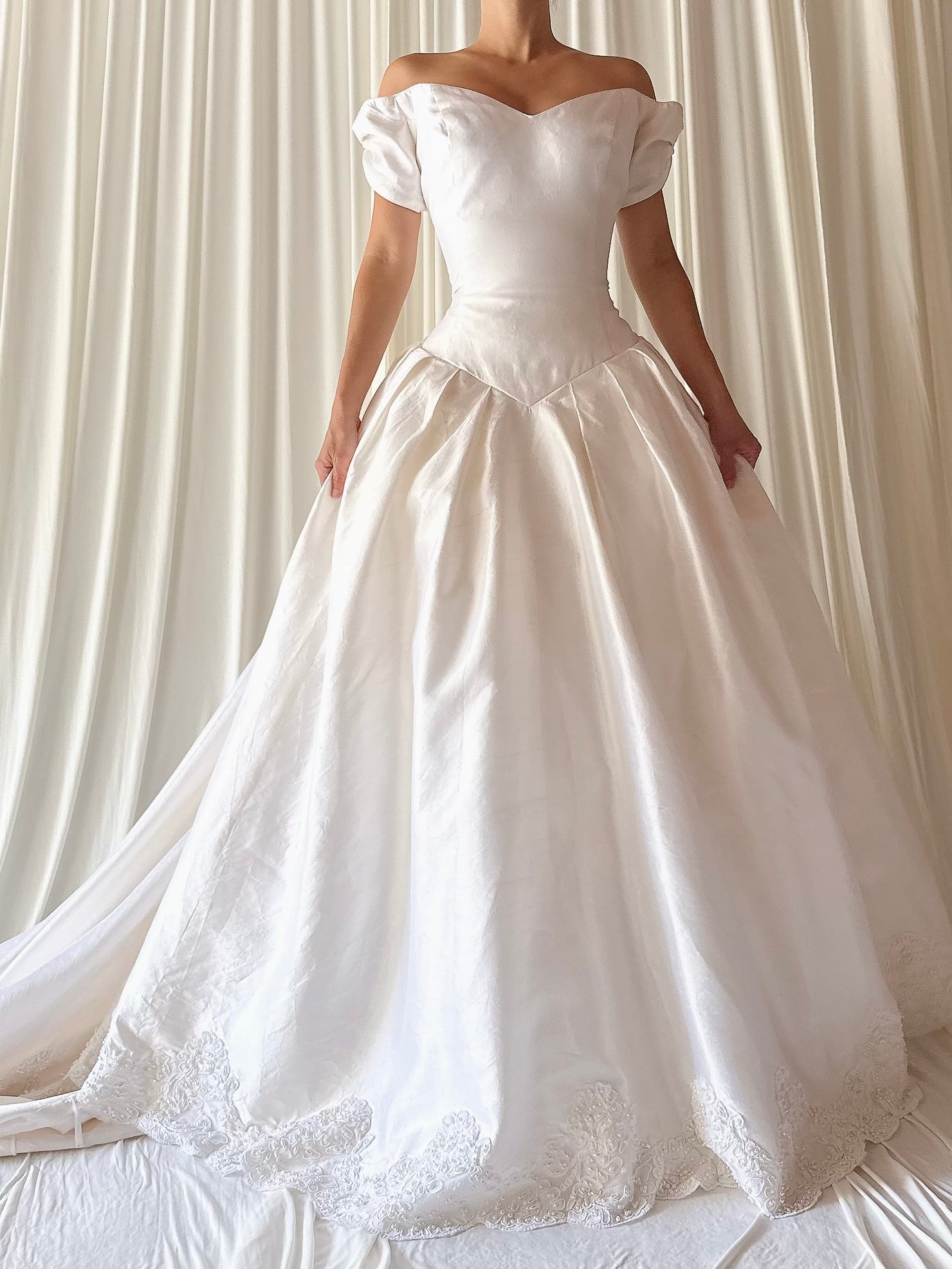 Vintage Ivory Raw Silk Gown - M
