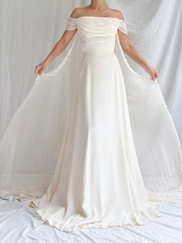 Vintage Pastore Silk Of-the-Shoulder Gown - L/10