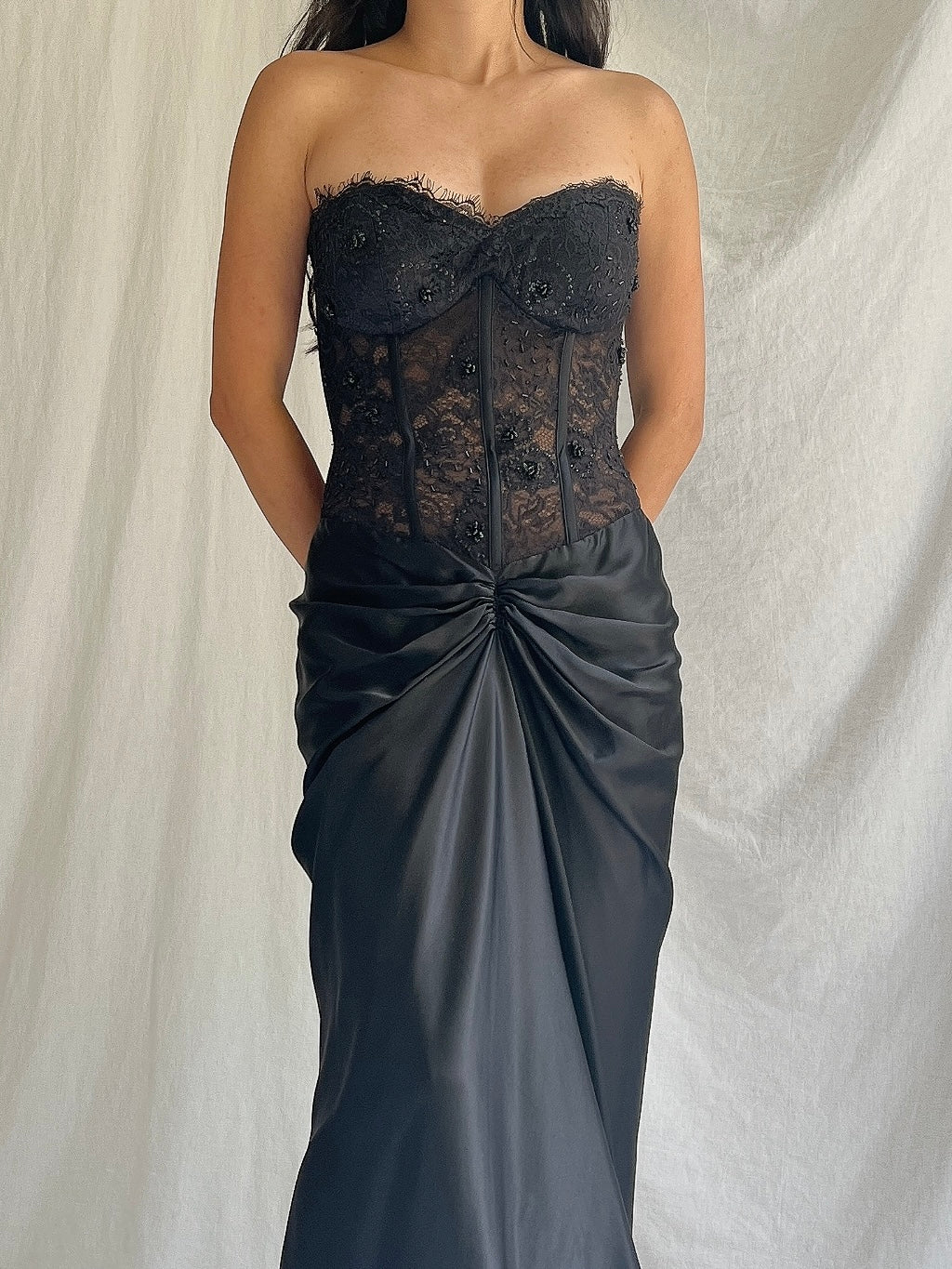 Vintage Dolce Jovani Silk Lace Bustier Dress  - XS/0-2