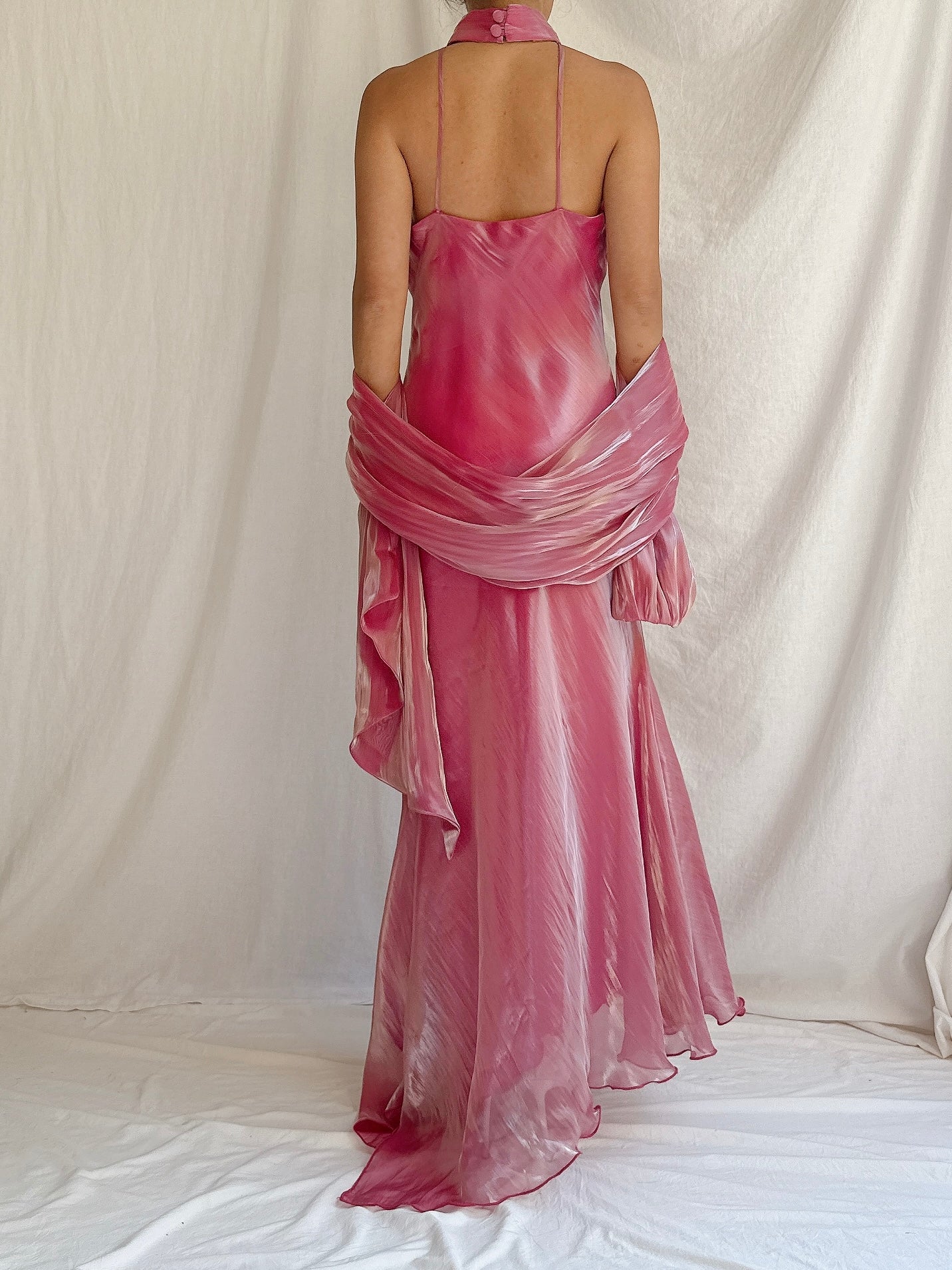 Vintage Iridescent Watermelon Halter Dress - S