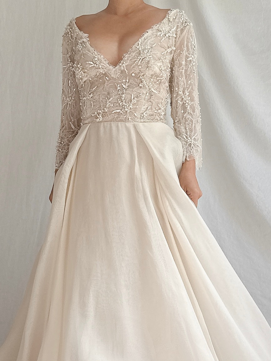 Vintage Monique Llhuilier Champagne Silk Organza Gown - M/6