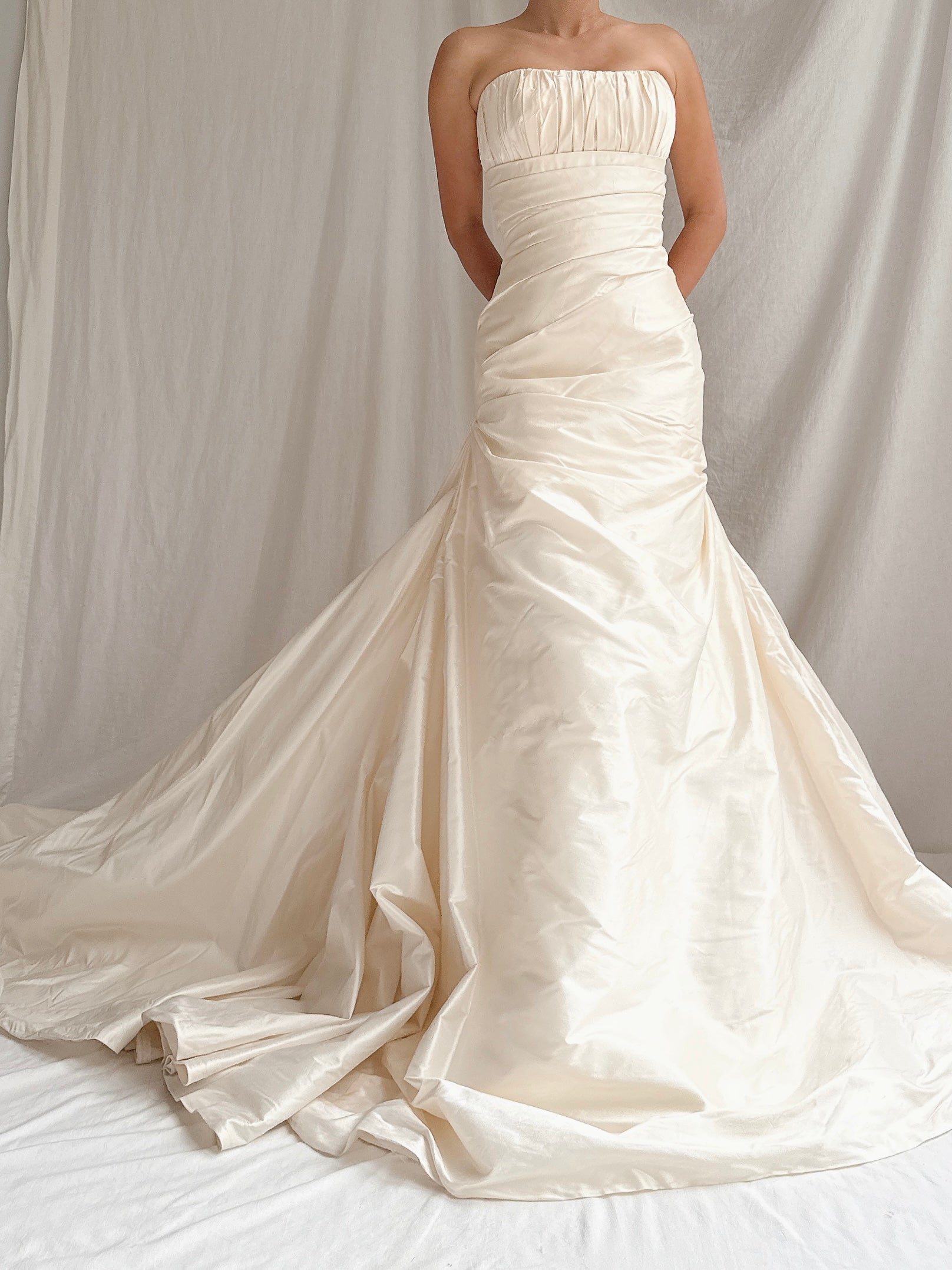 Vintage Pronovias Strapless Silk Gown - M