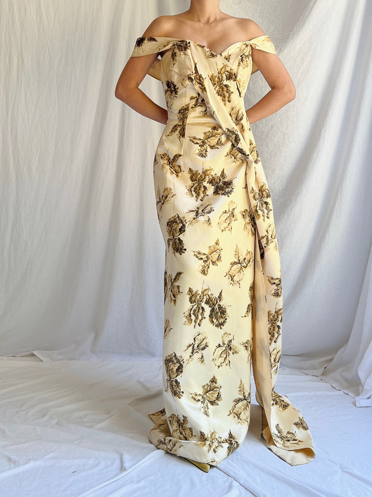 1950s Yellow Floral Dress - S