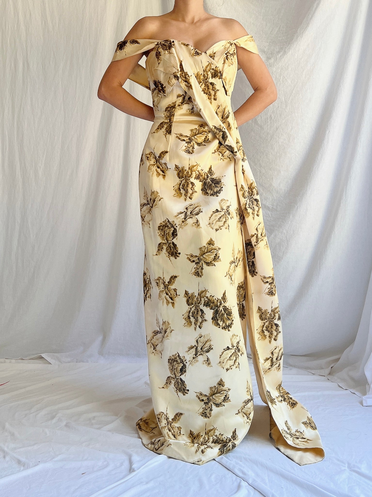 1950s Yellow Floral Dress - S