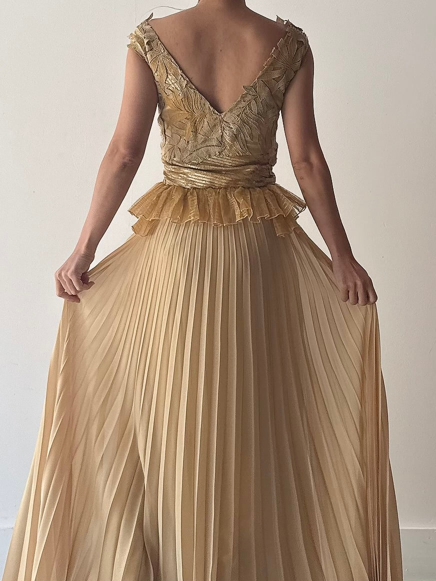 Vintage Gold Appliqué Gown - L