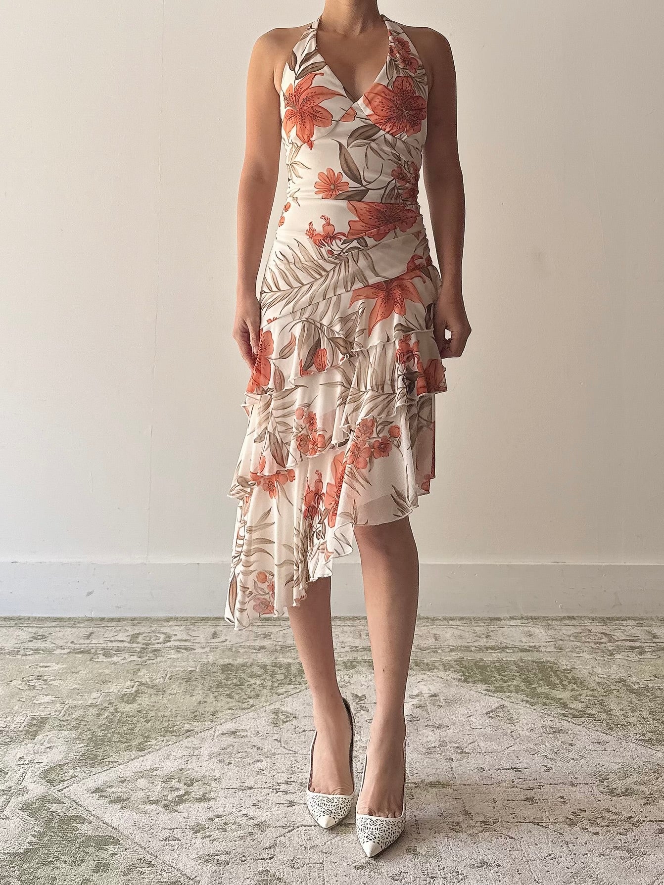 Vintage Floral Tier Halter Dress - M