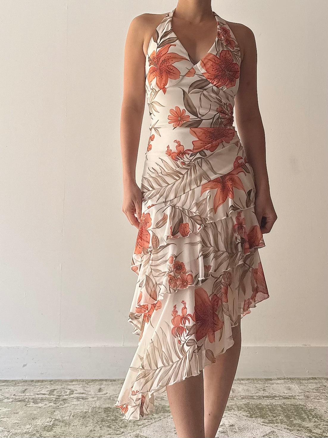 Vintage Floral Tier Halter Dress - M