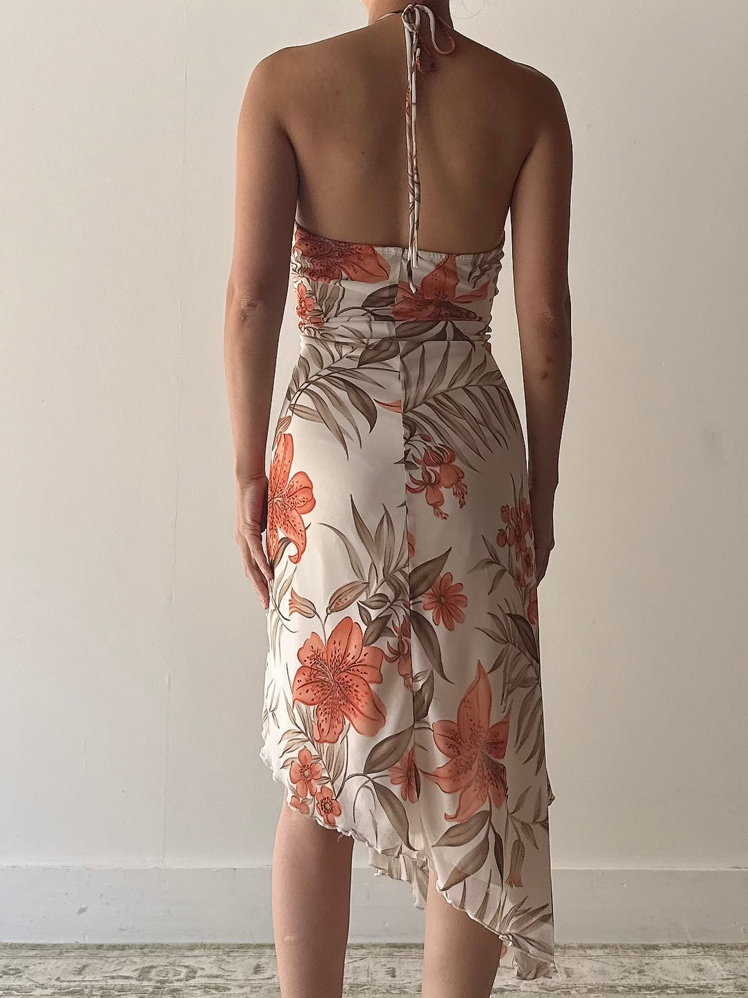 Vintage Floral Tier Halter Dress - M