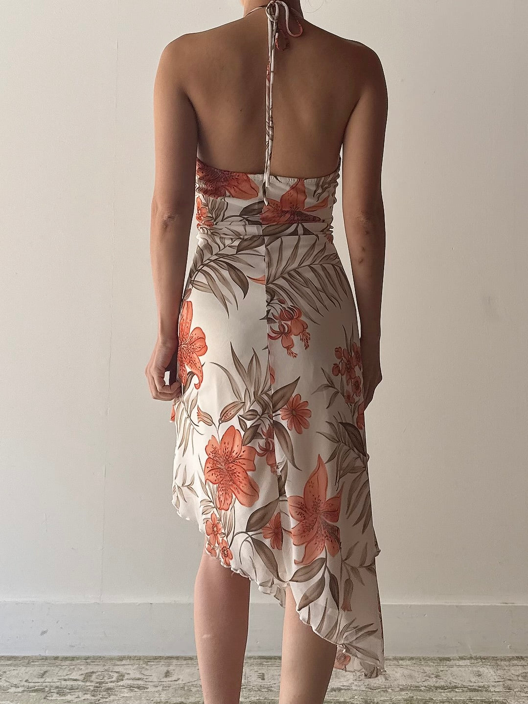 Vintage Floral Tier Halter Dress - M