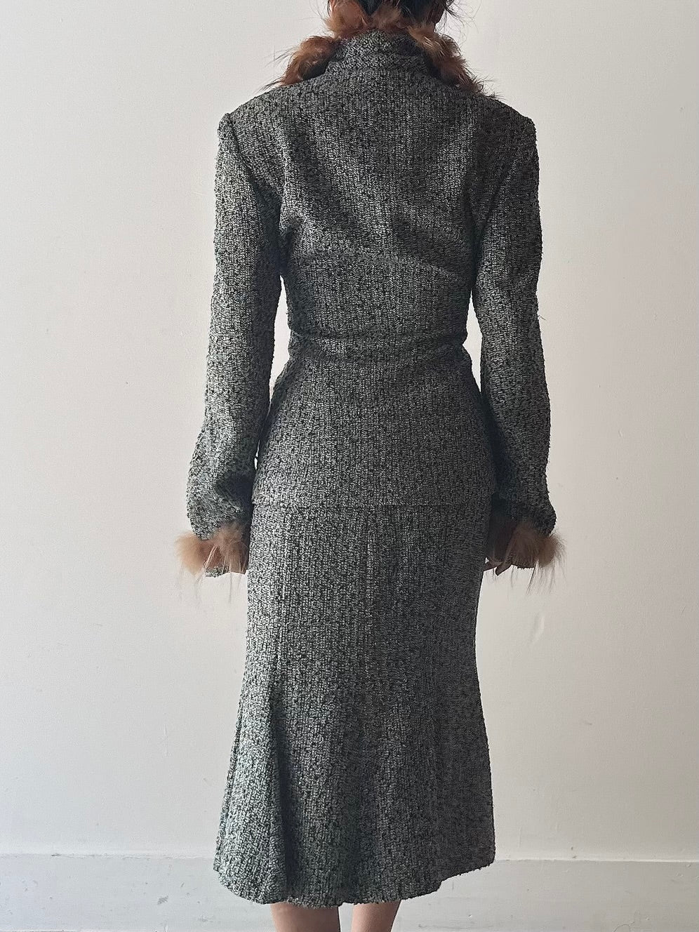 Vintage Serge Domain Tweed Fur Trim 2 Piece Set - FR40