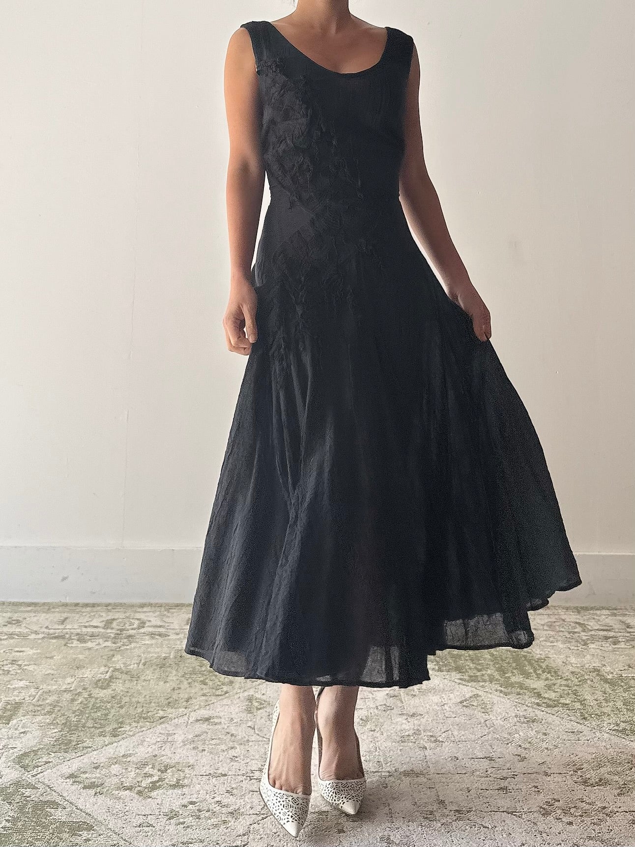Vintage Anett Rostel Black Linen Gauze Dress - FR44