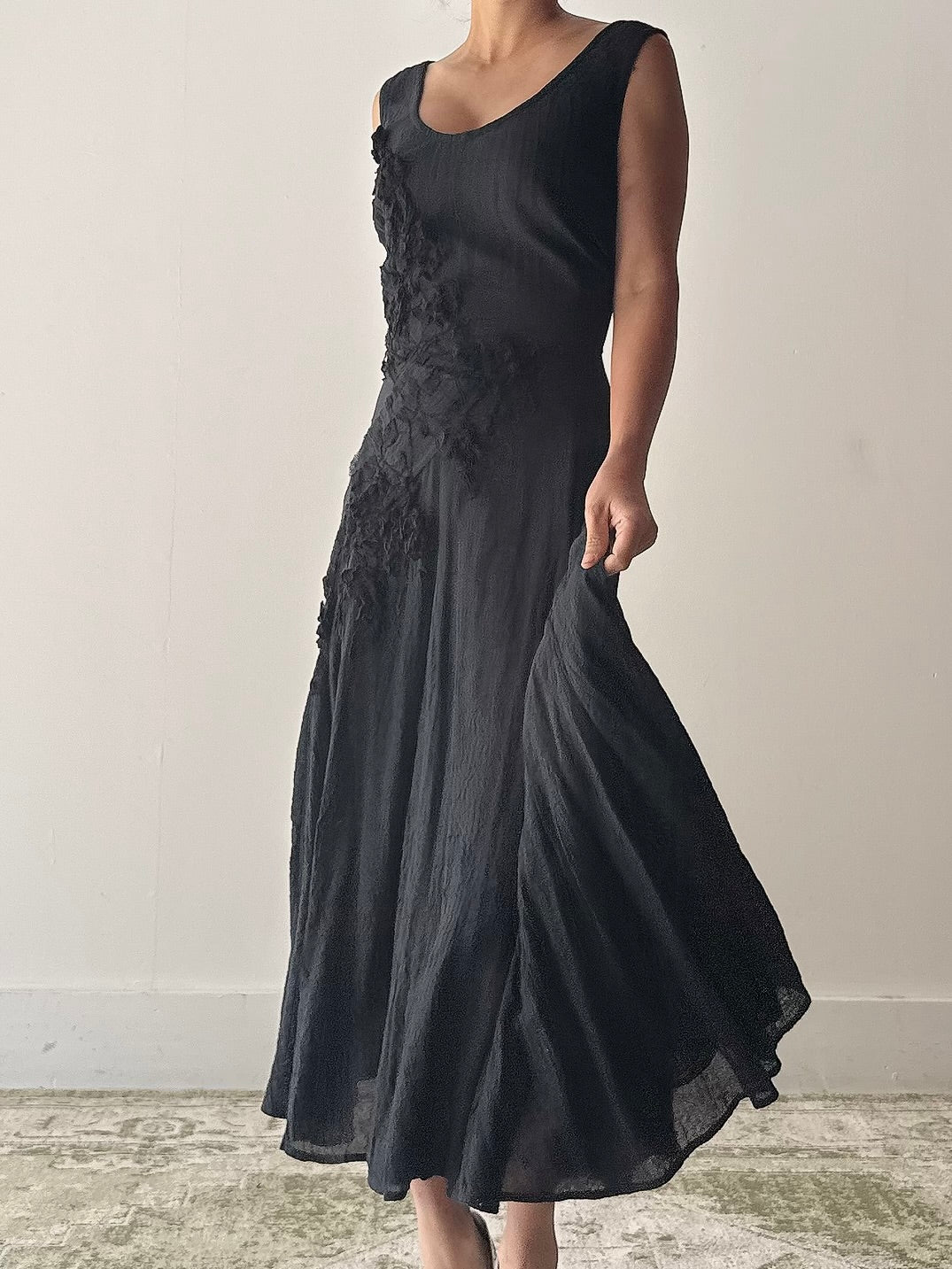 Vintage Anett Rostel Black Linen Gauze Dress - FR44