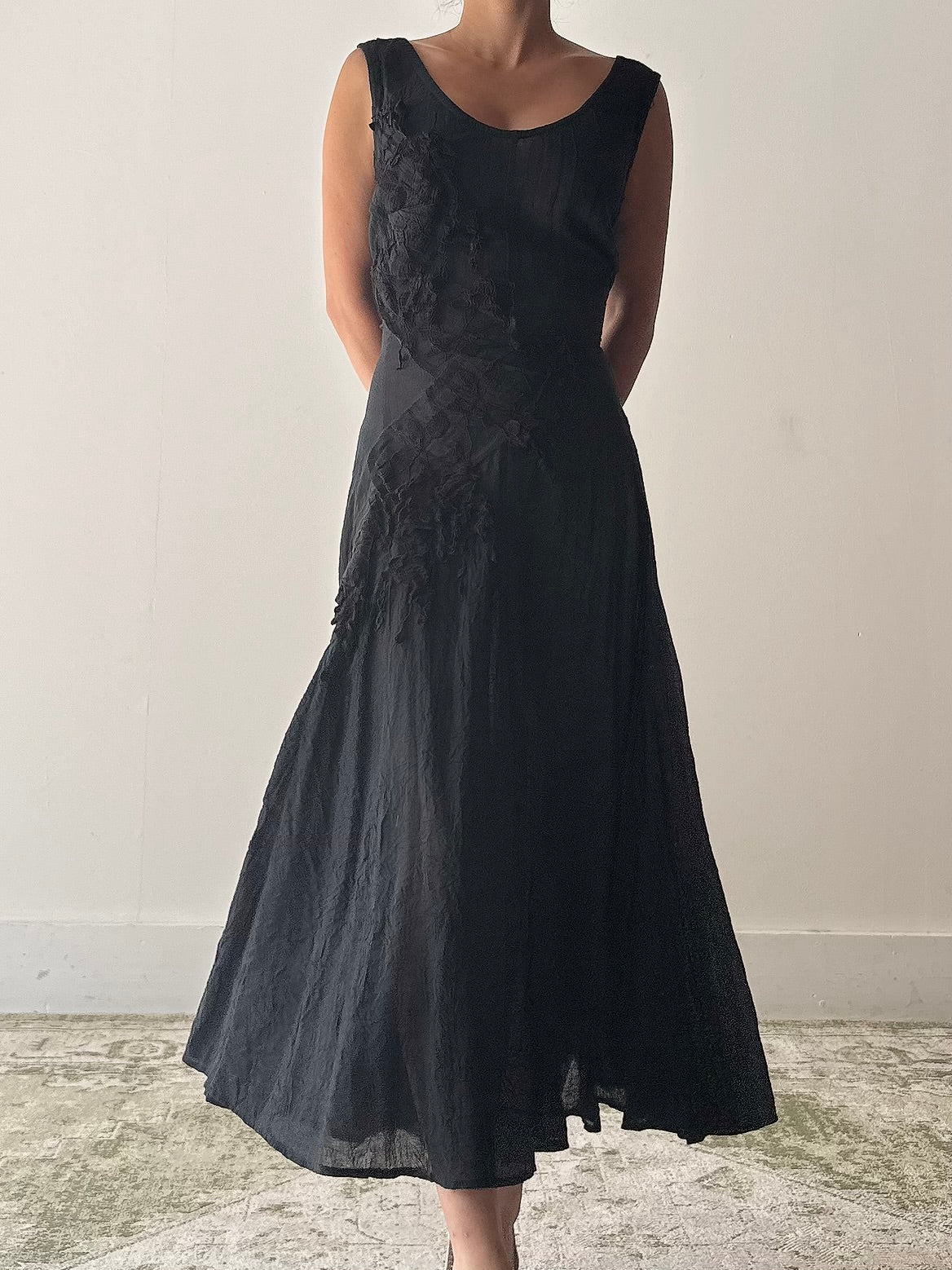 Vintage Anett Rostel Black Linen Gauze Dress - FR44