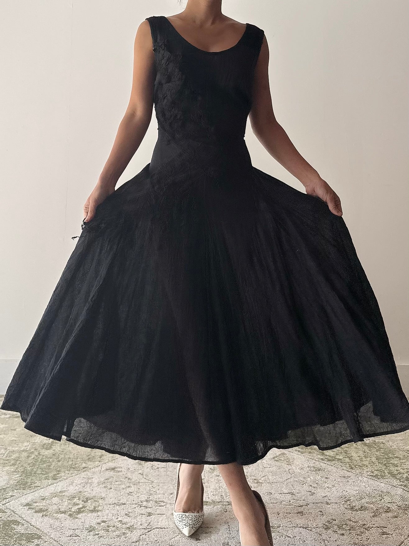 Vintage Anett Rostel Black Linen Gauze Dress - FR44