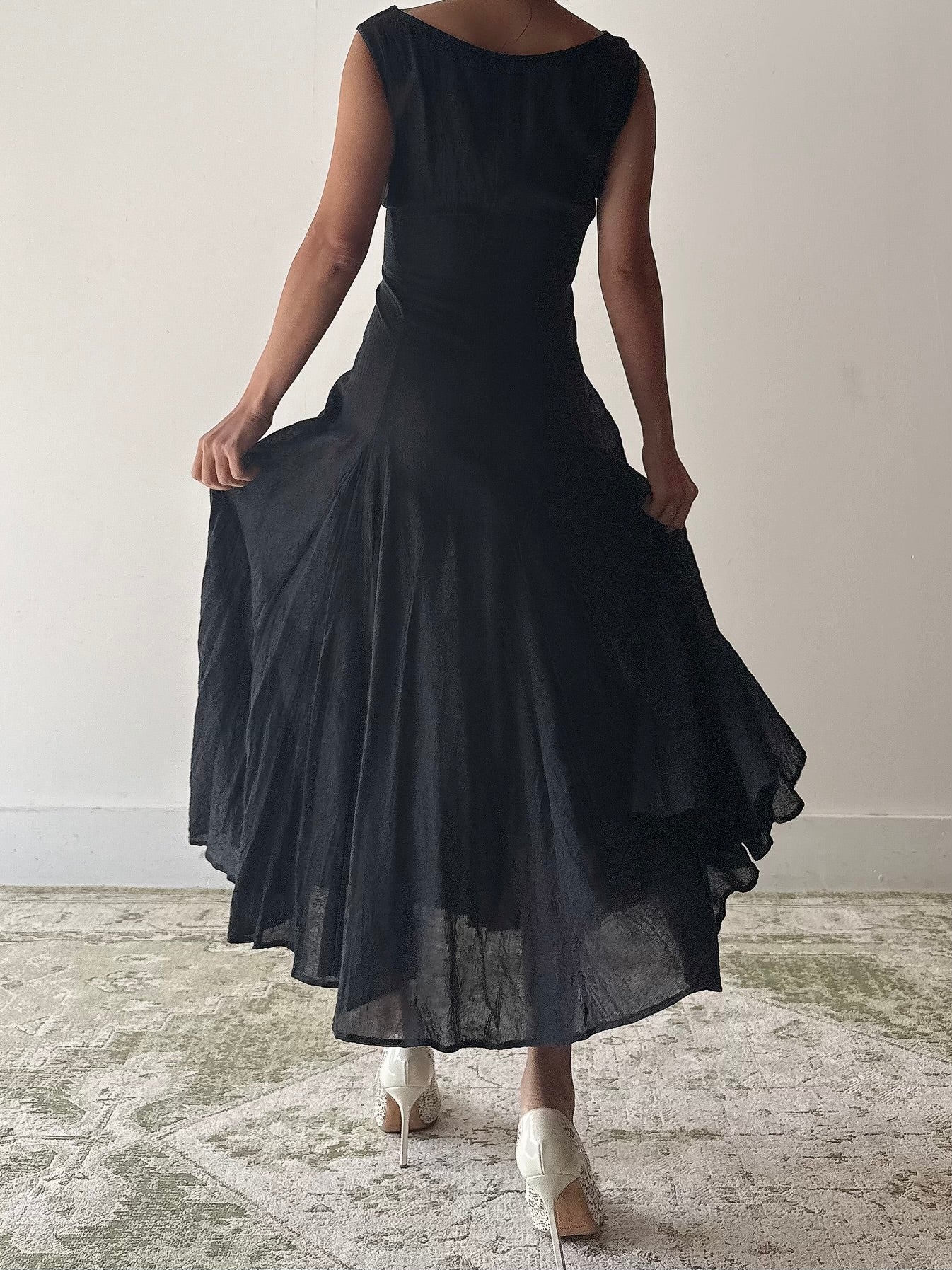 Vintage Anett Rostel Black Linen Gauze Dress - FR44