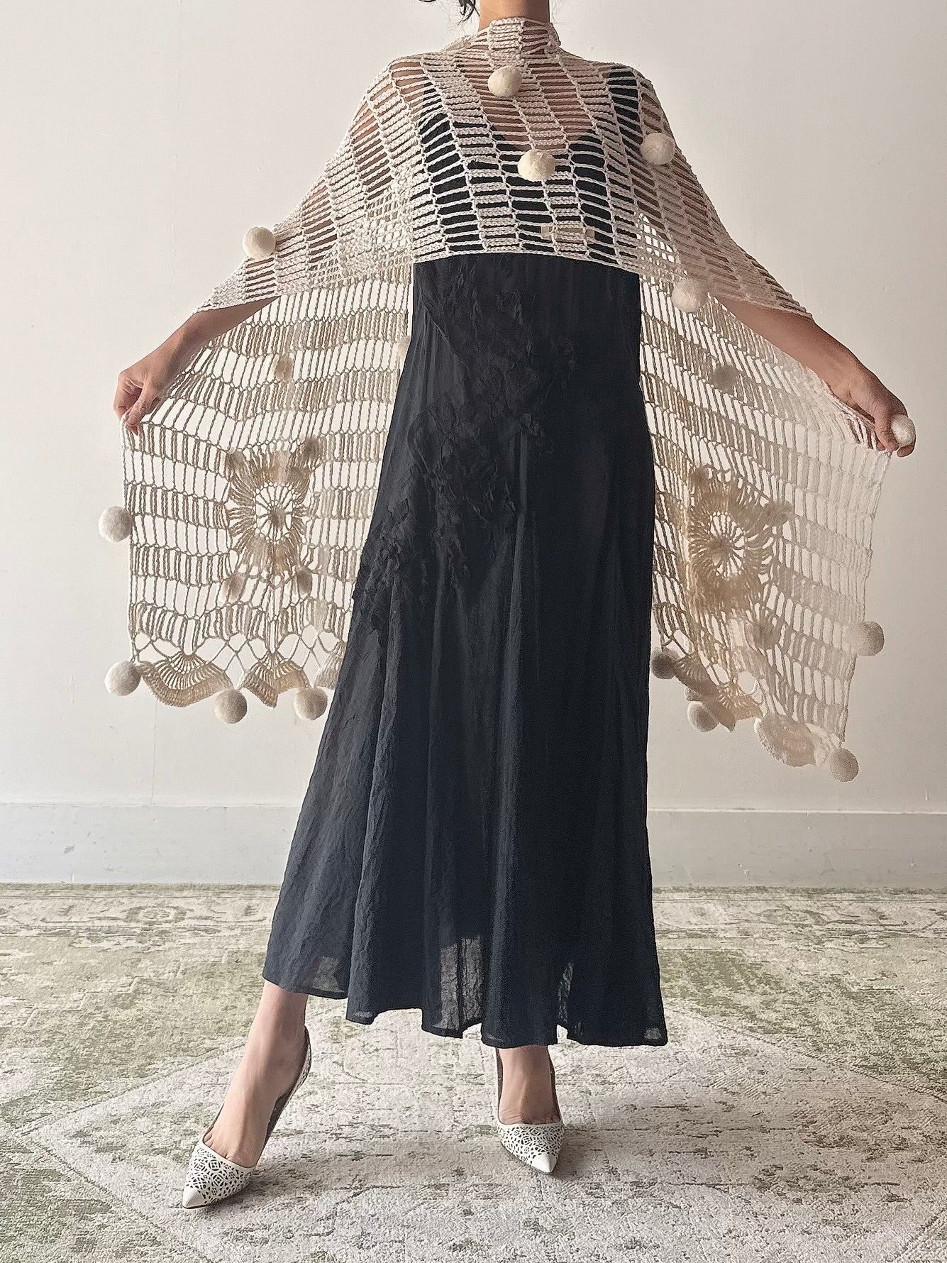 Vintage Acrylic Knit Shawl
