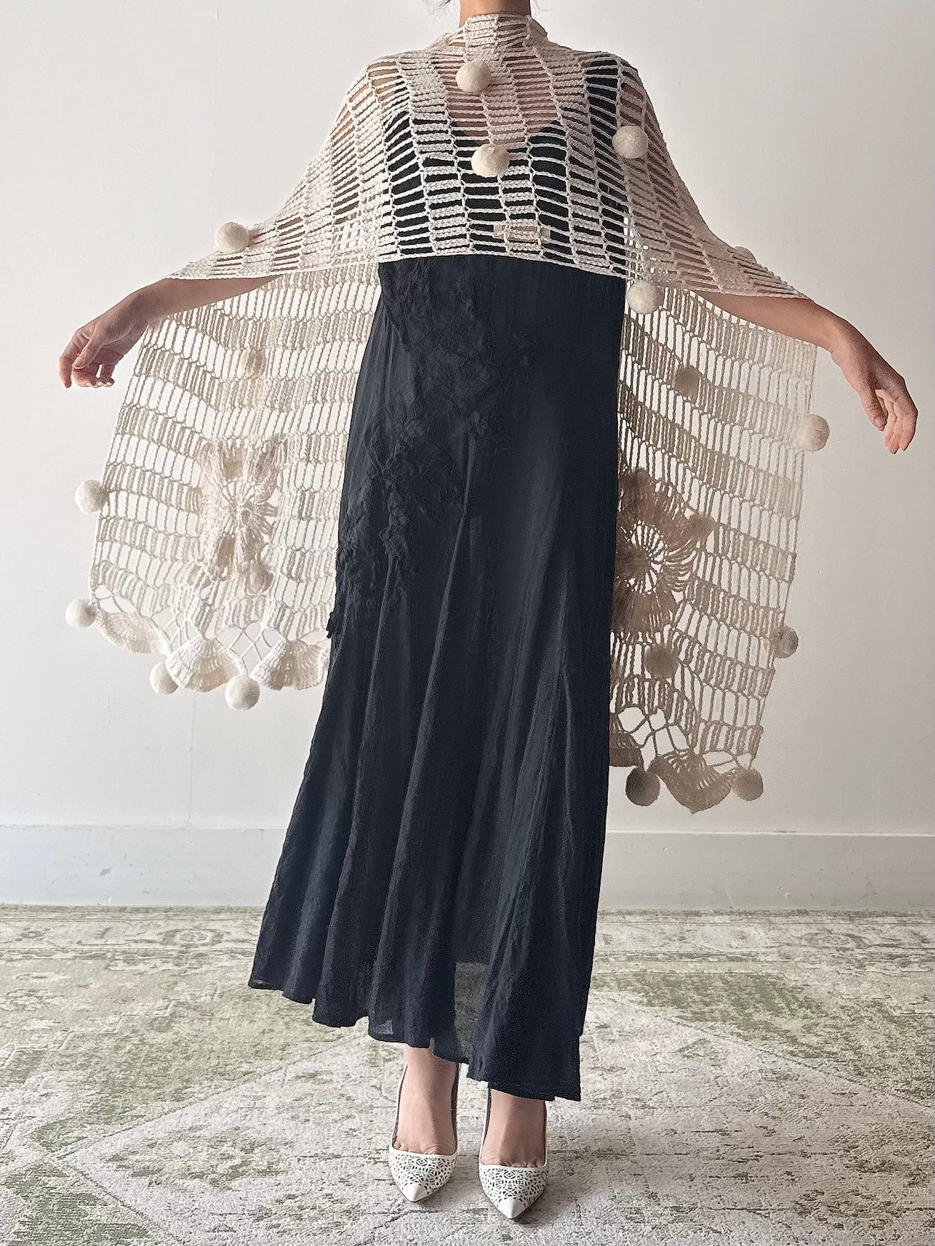 Vintage Acrylic Knit Shawl