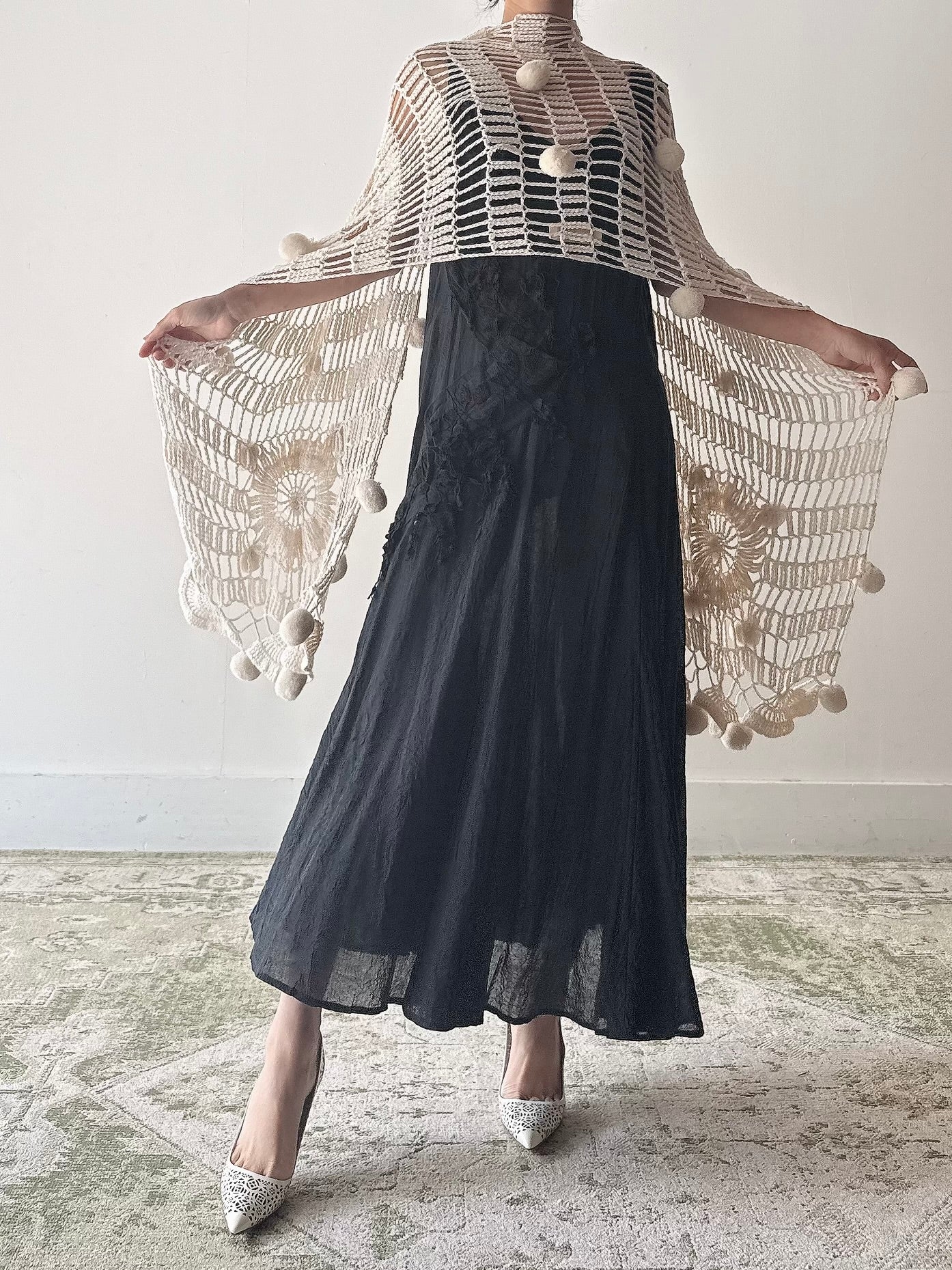 Vintage Acrylic Knit Shawl