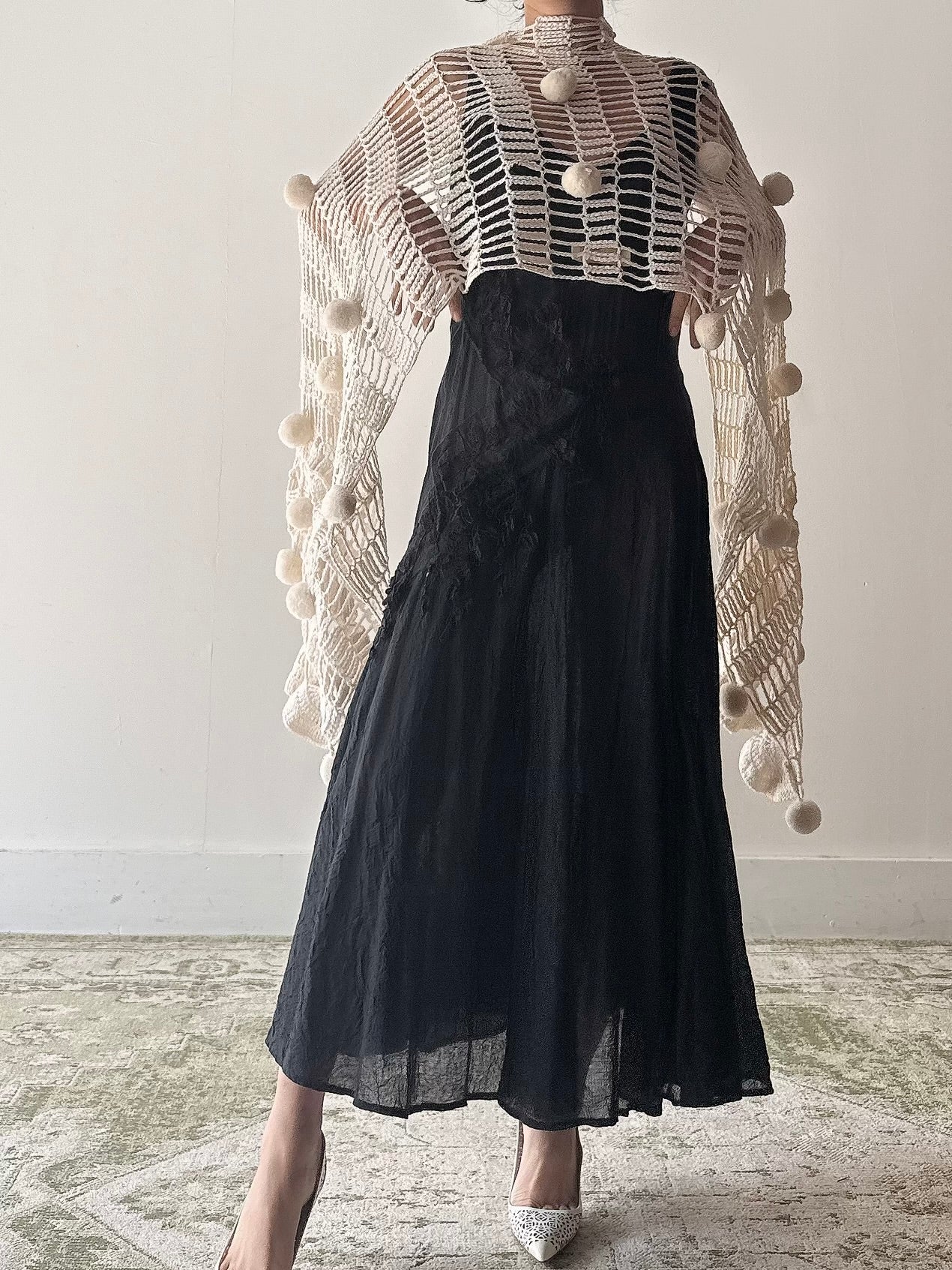 Vintage Acrylic Knit Shawl