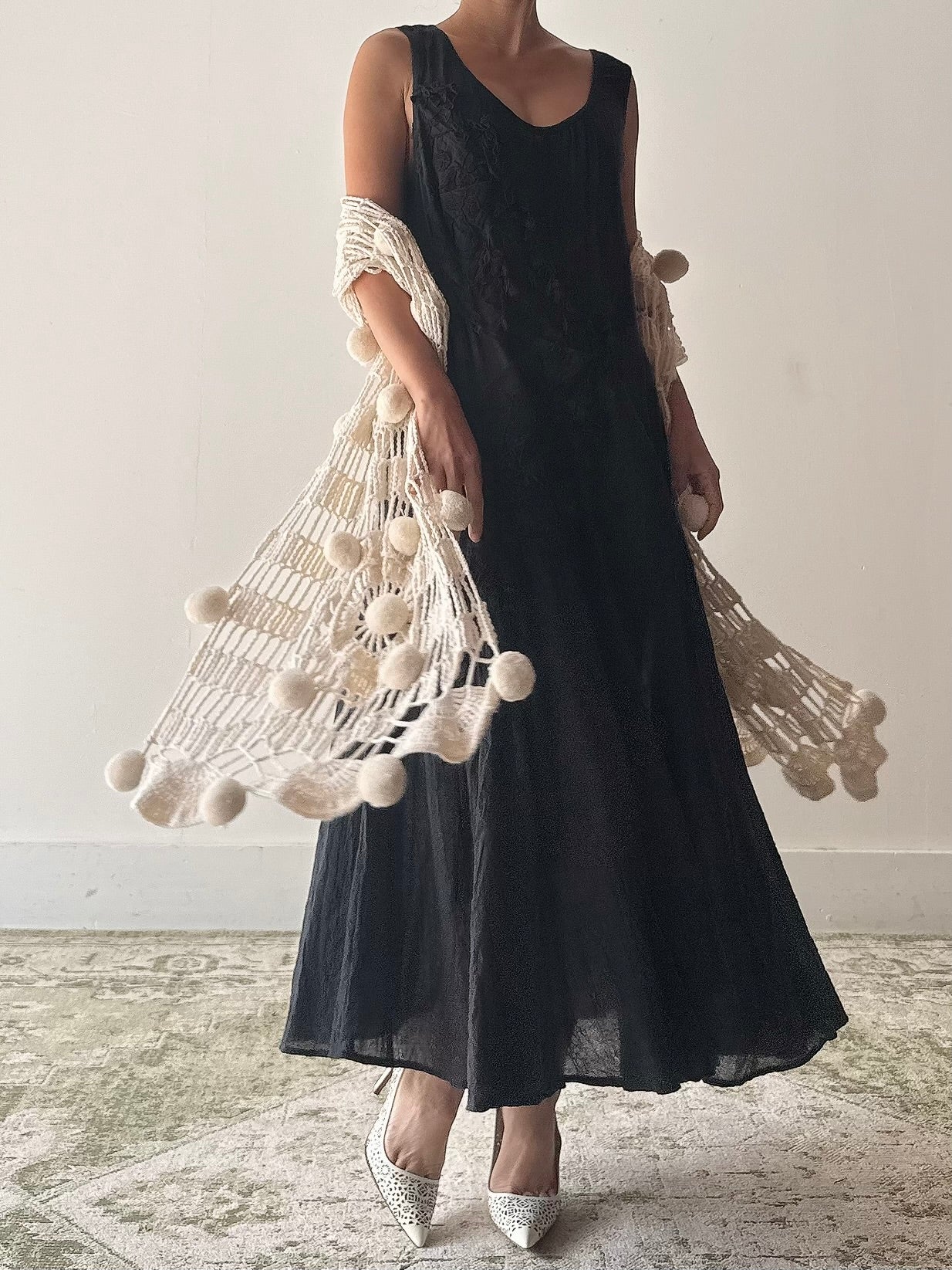 Vintage Acrylic Knit Shawl