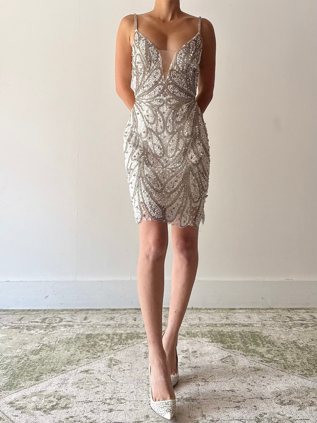 Vintage White Sequin Beaded Dress - S/4