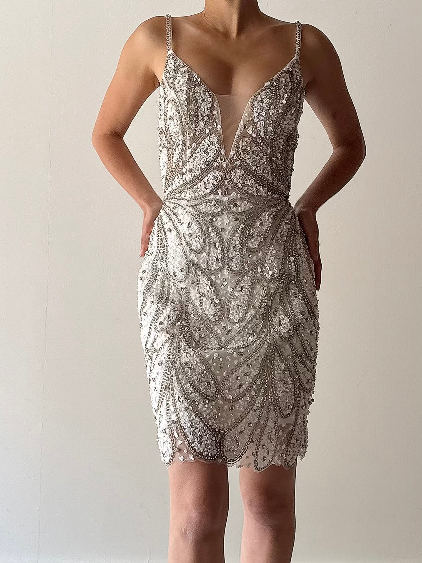 Vintage White Sequin Beaded Dress - S/4