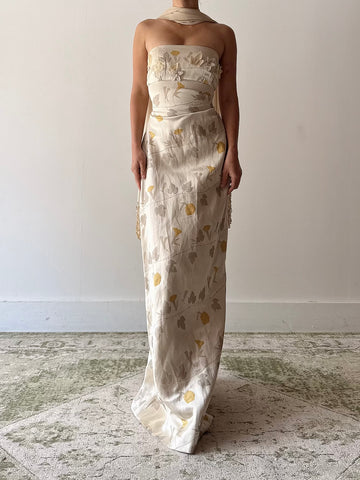 Vintage Silk Brocade Strapless Dress - 4