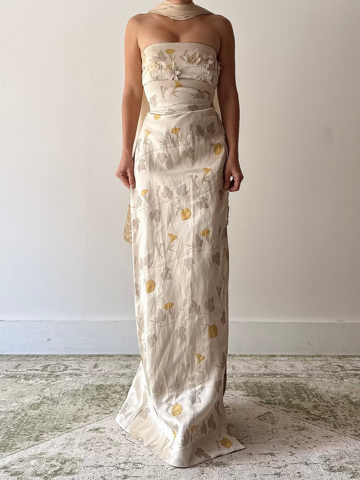 Vintage Silk Brocade Strapless Dress - 4