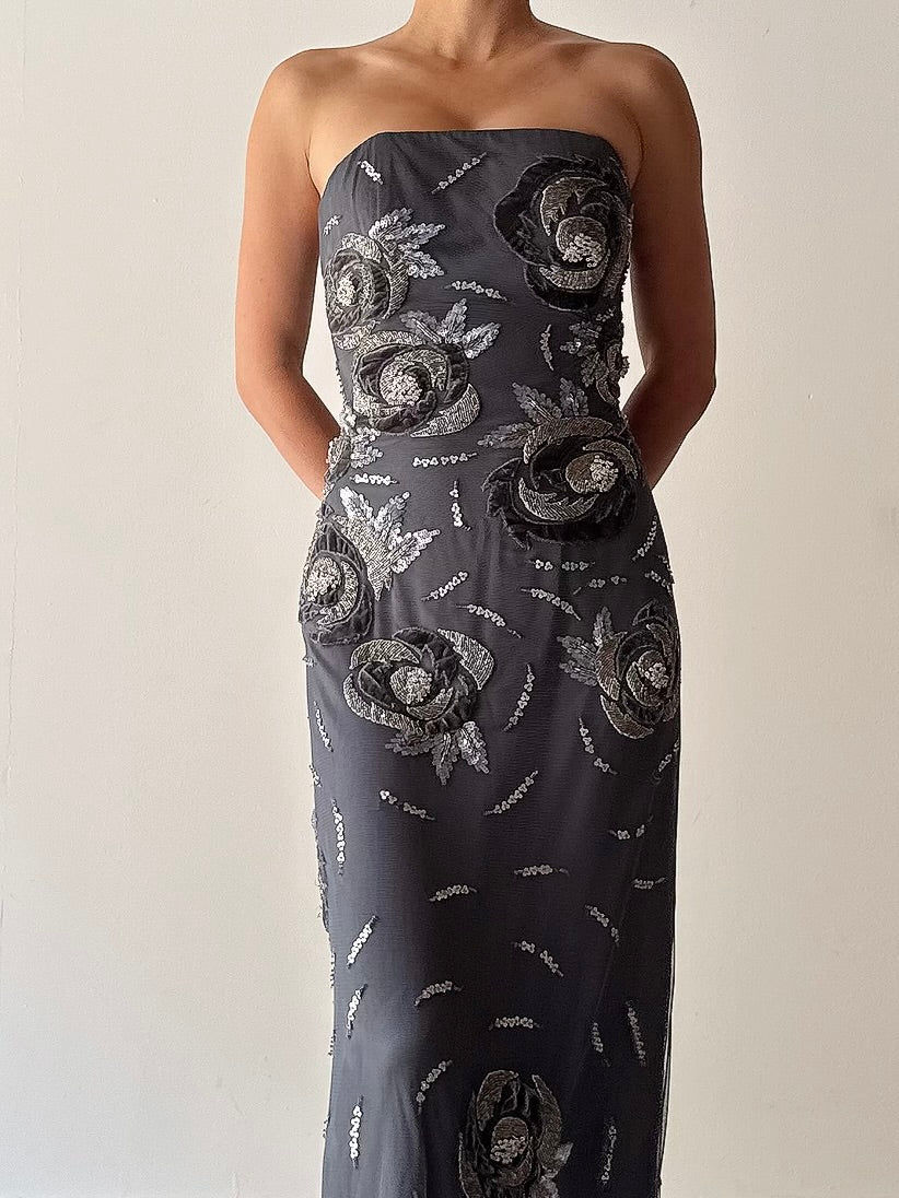 Vintage Bellville Sassoon Gray Silk and Tulle Over Lay Gown - S/M 6