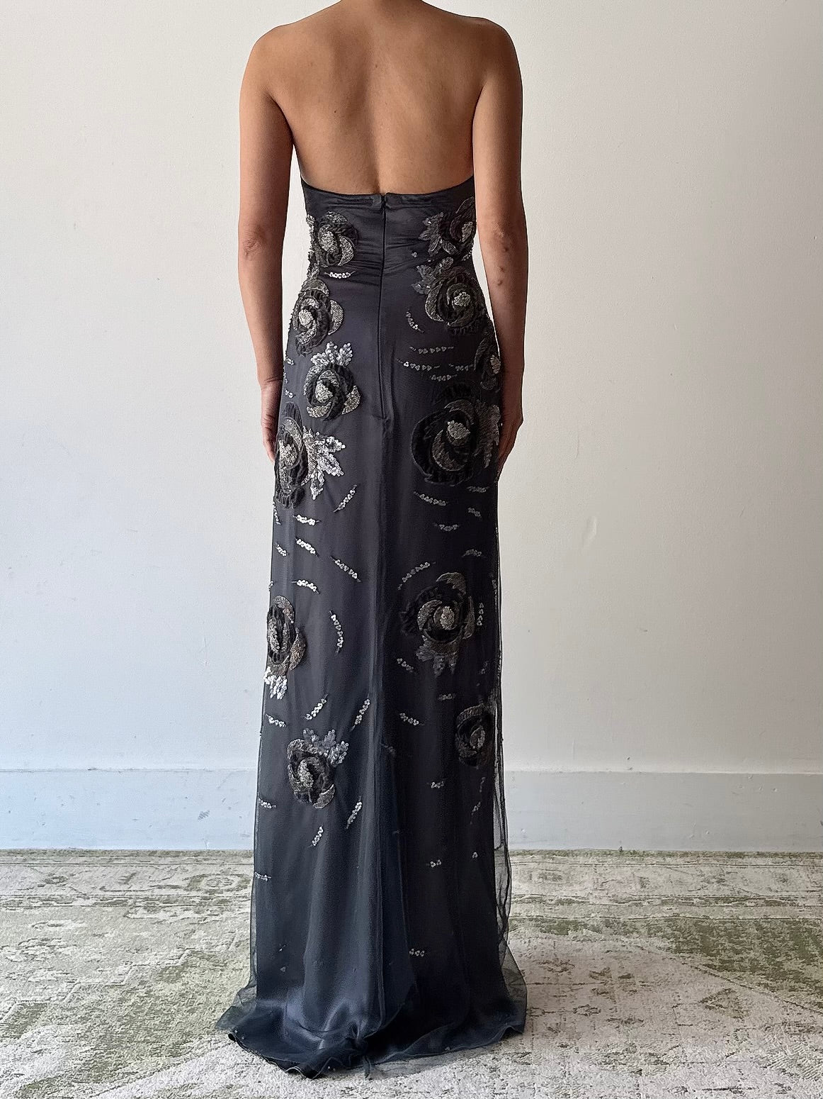 Vintage Bellville Sassoon Gray Silk and Tulle Over Lay Gown - S/M 6